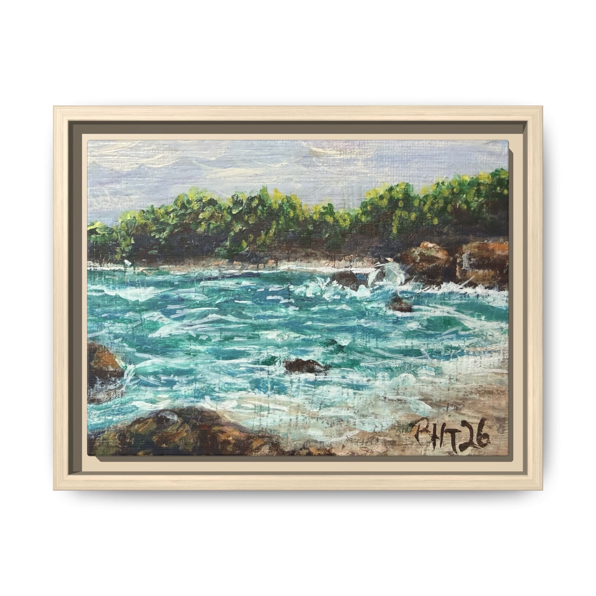 Framed Matte Canvas Print — Down By The Bay Print of Original - Turquoise Ocean Seascape Painting