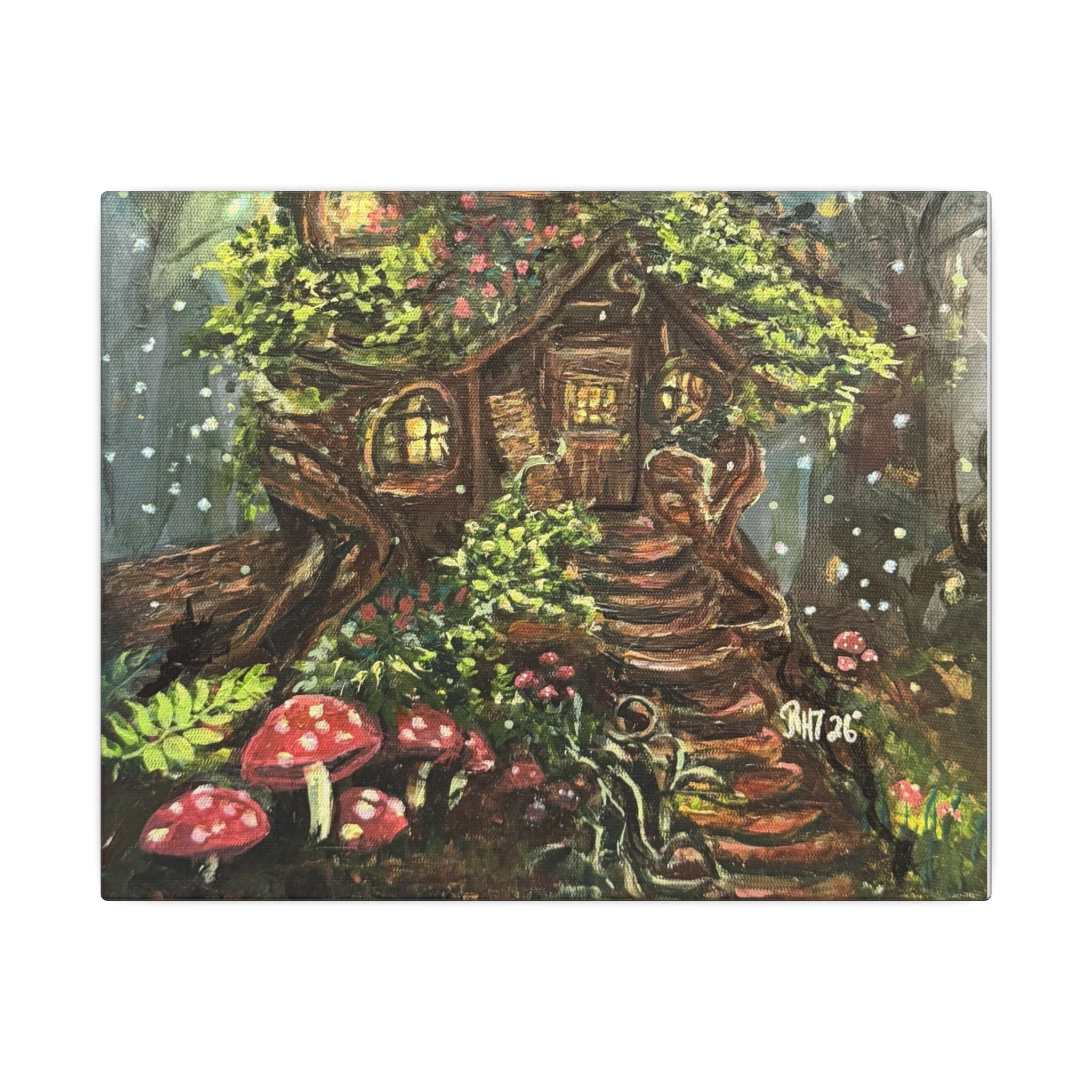 Enchanted Treehouse Canvas Wall Art — Fairy Cottage Woodland Print of Original