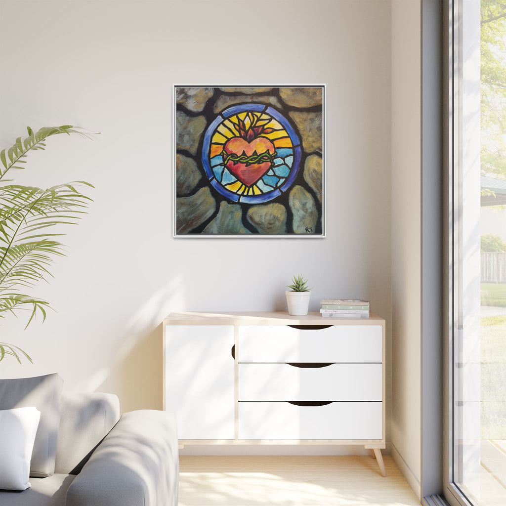 Sacred Heart Stained Glass Print — Framed Matte Canvas