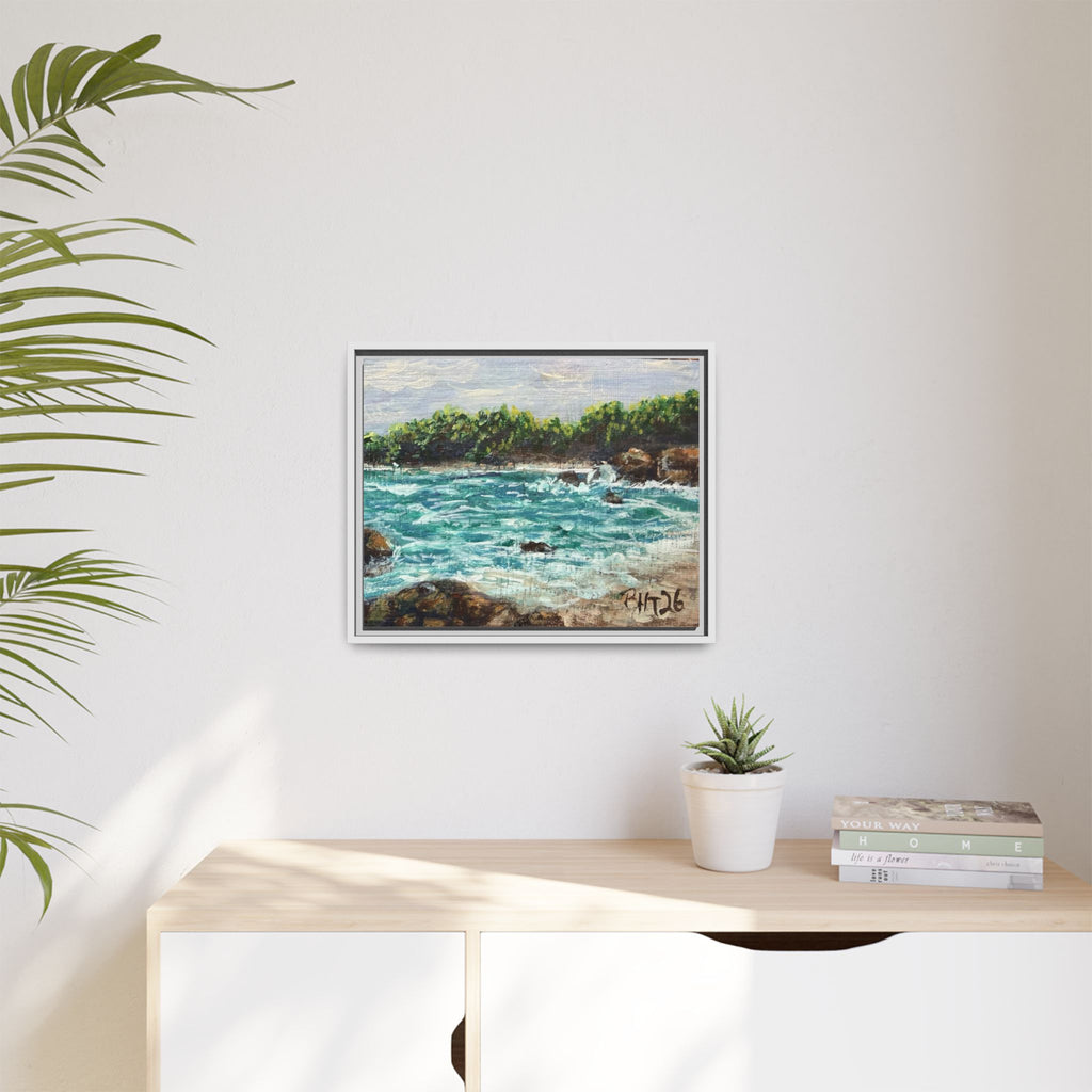 Framed Matte Canvas Print — Down By The Bay Print of Original - Turquoise Ocean Seascape Painting