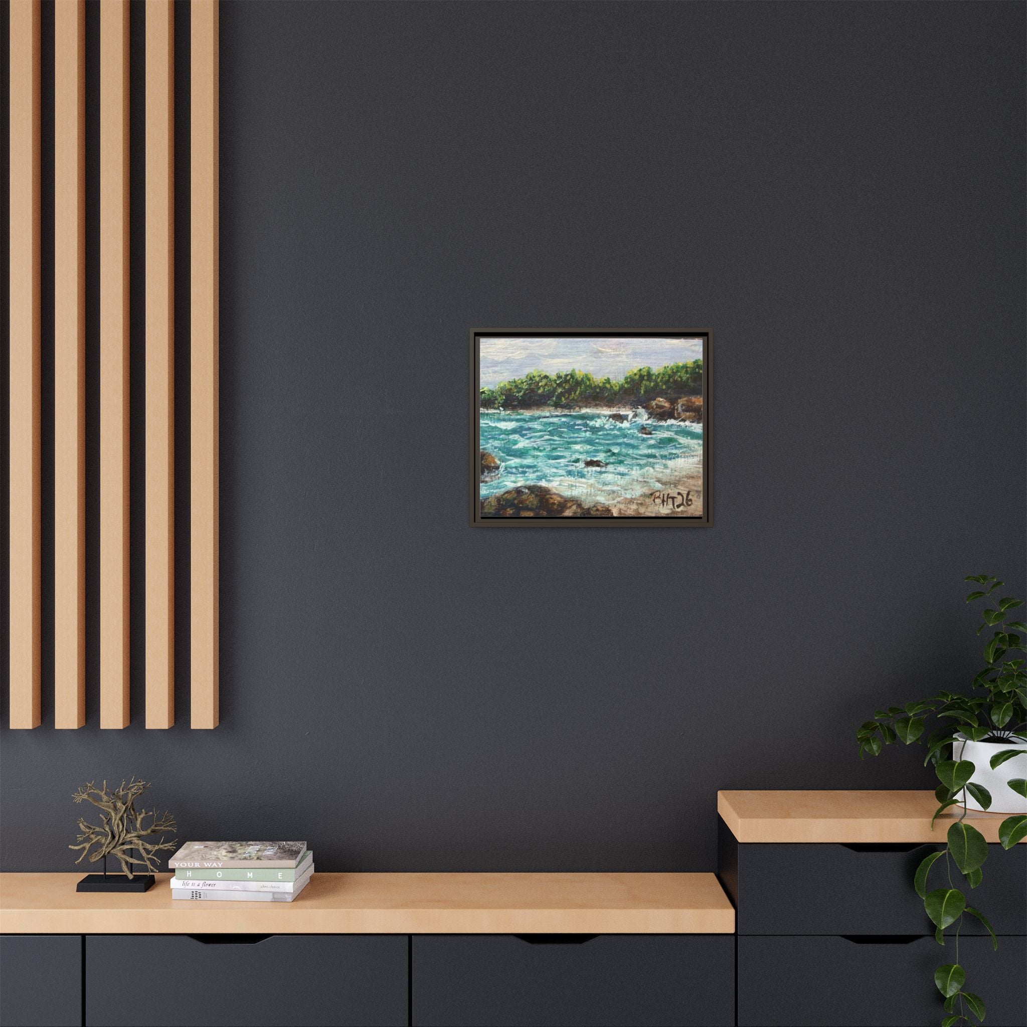 Framed Matte Canvas Print — Down By The Bay Print of Original - Turquoise Ocean Seascape Painting