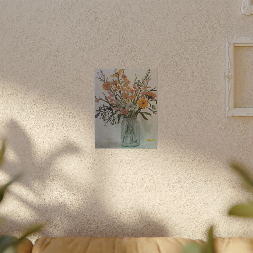Flowers in Glass Jar Matte Canvas Print of Original— Rustic Cottage Wall Art
