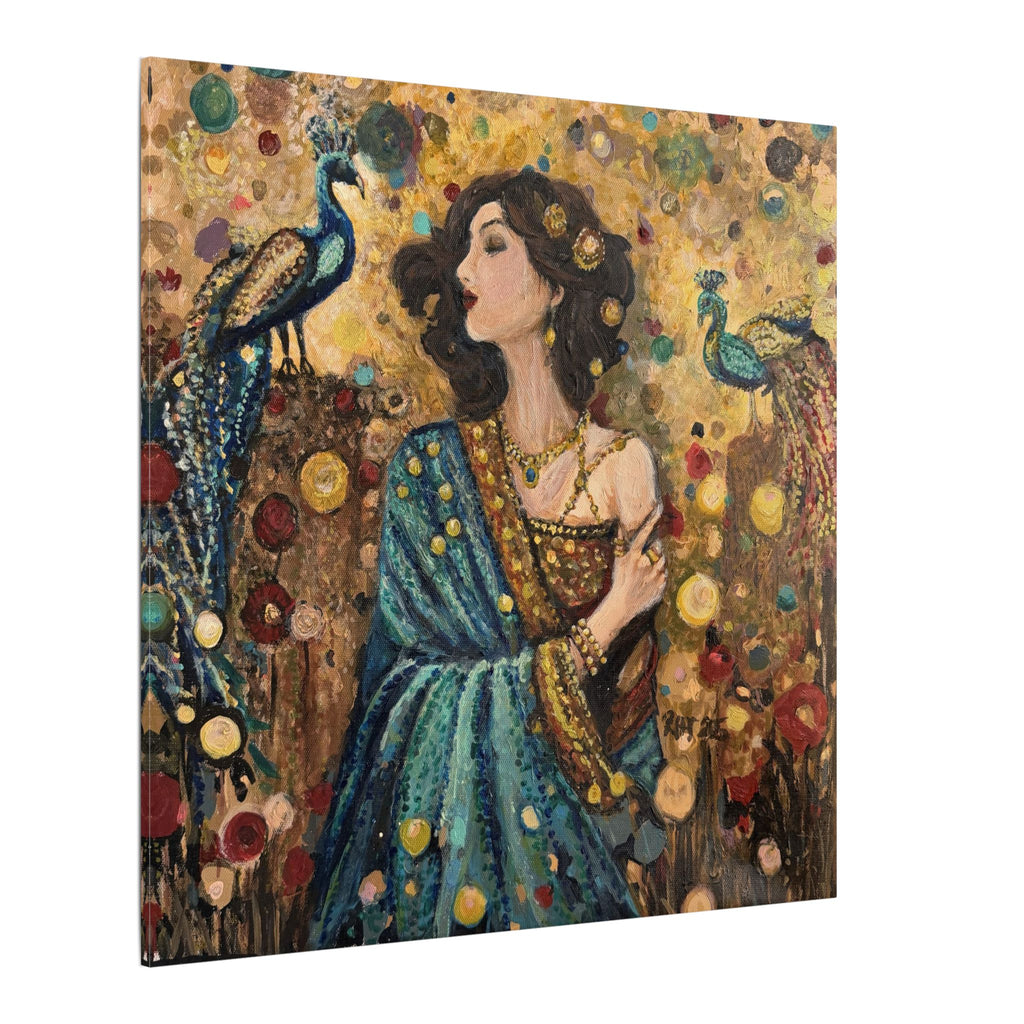 Gilded Peacock Muse Matte Canvas Wall Art  Print of Original— Stretched Decorative Painting