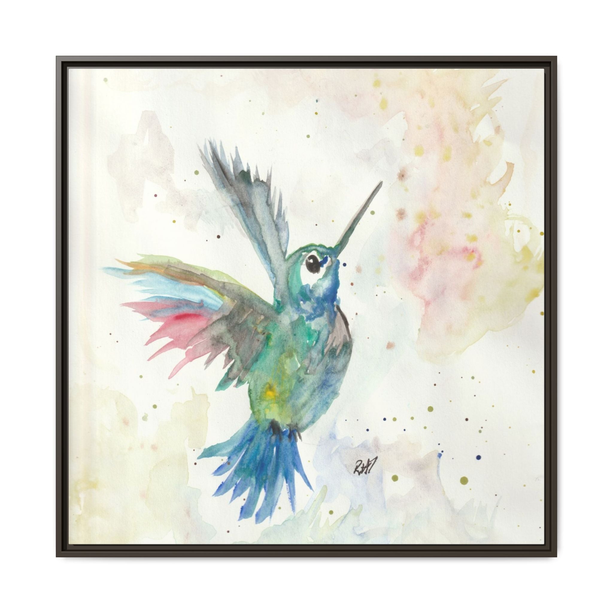 Higher Hummingbird Watercolor Framed Canvas Print of Original — Multicolor Matte Wall Art