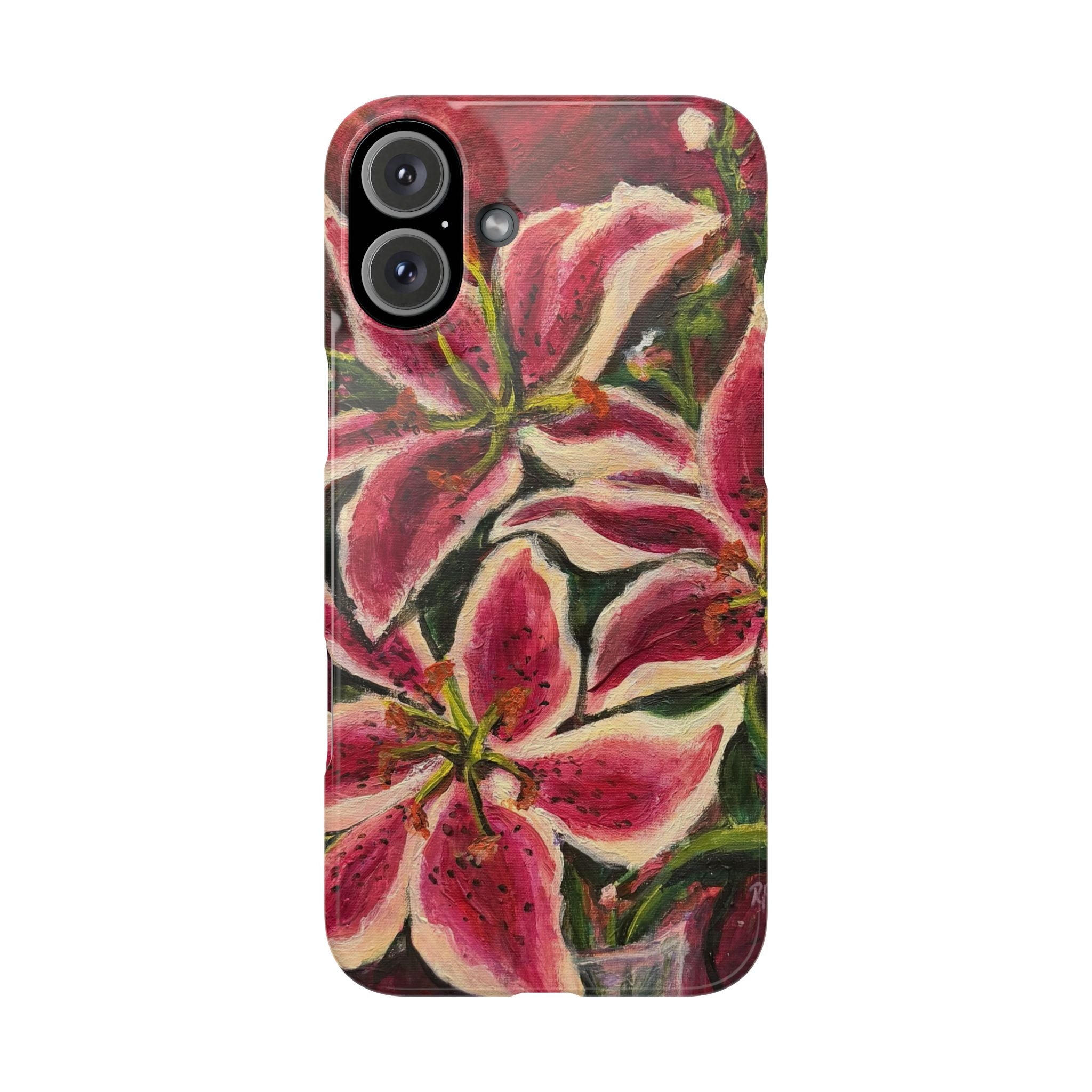 Slim Phone Case — Hand-Painted Pink Lily Floral Design