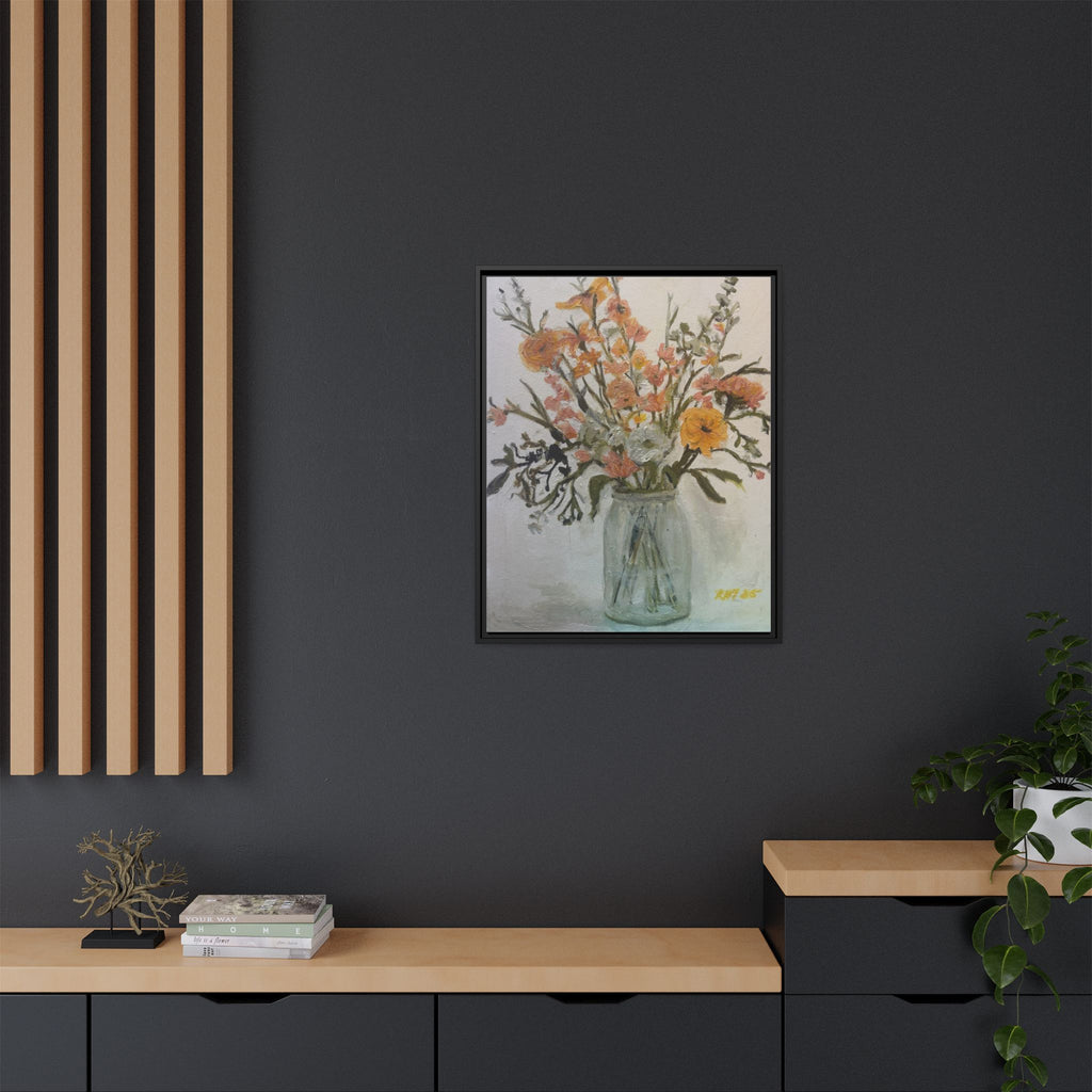 Framed Matte Canvas Art - Flower in Glass Jar Floral Painting Print of Original