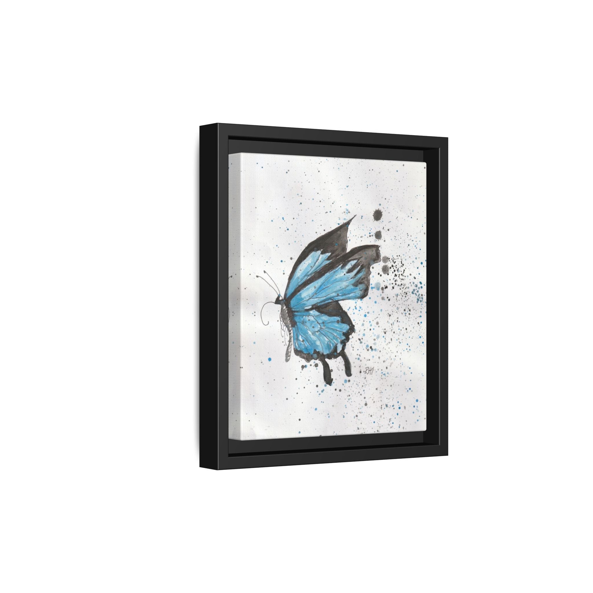 Blue Watercolor Butterfly Matte Canvas Print (Framed)