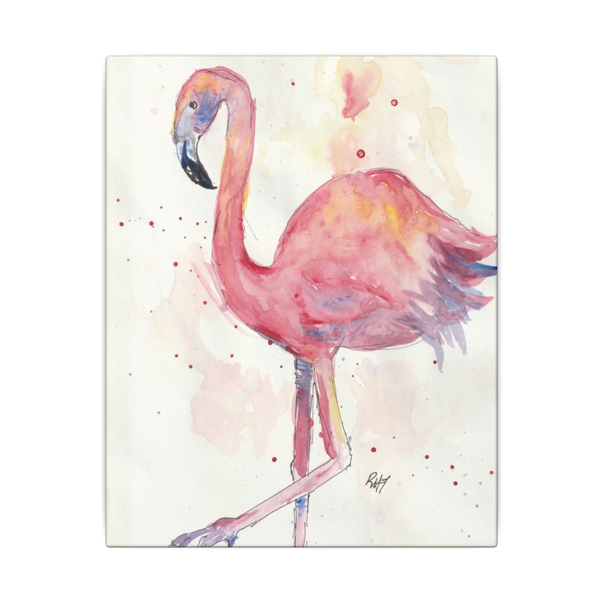 Watercolor Flamingo Dance Canvas Art Print of Original - Stretched Matte Wall Decor