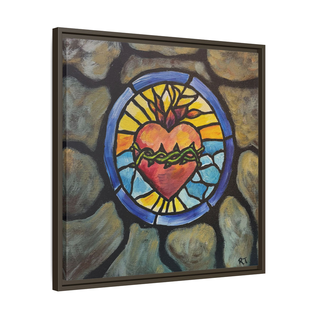 Sacred Heart Stained Glass Print — Framed Matte Canvas