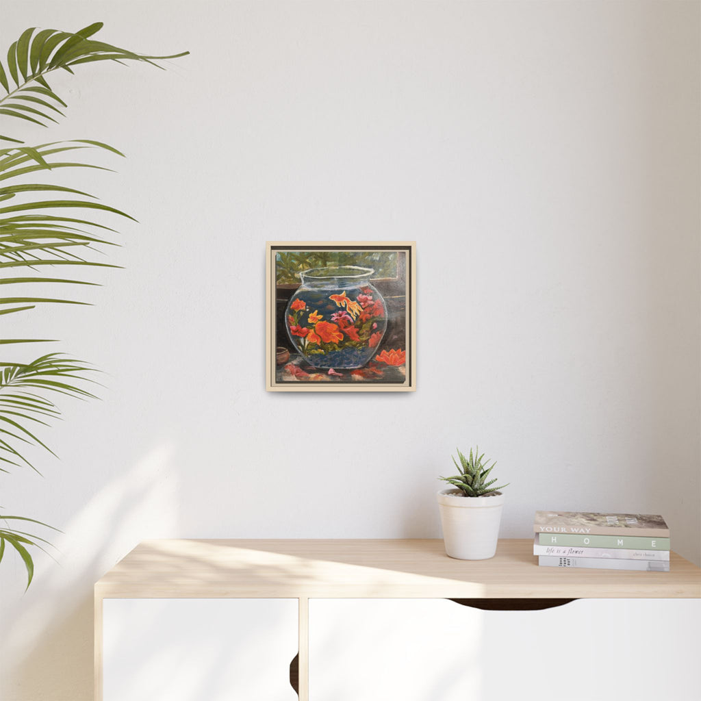 Framed Matte Canvas Print of Original– Colorful Goldfish Bowl Art