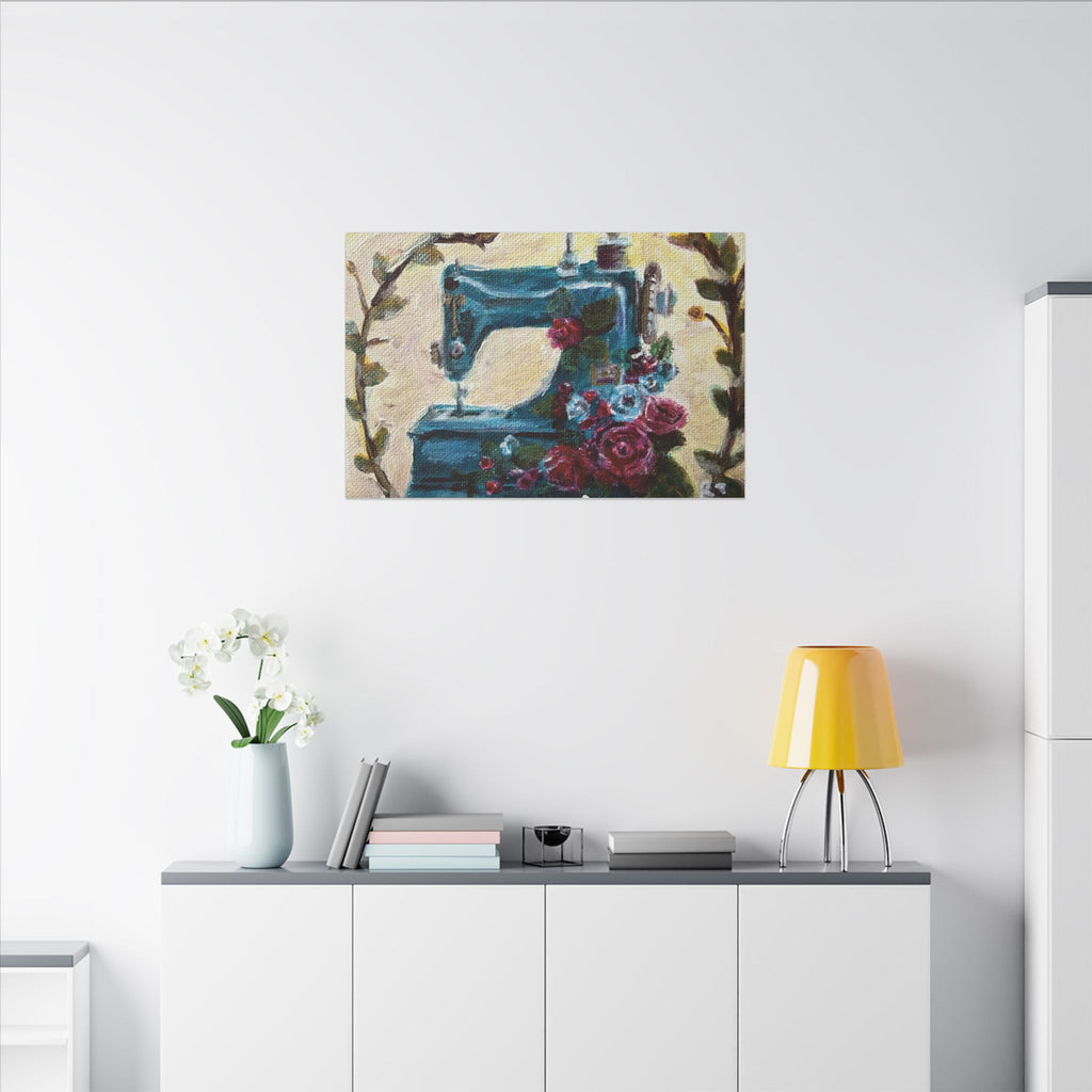 Vintage Sewing Machine Floral Canvas Print of Original - Grandma's Sewing Machine