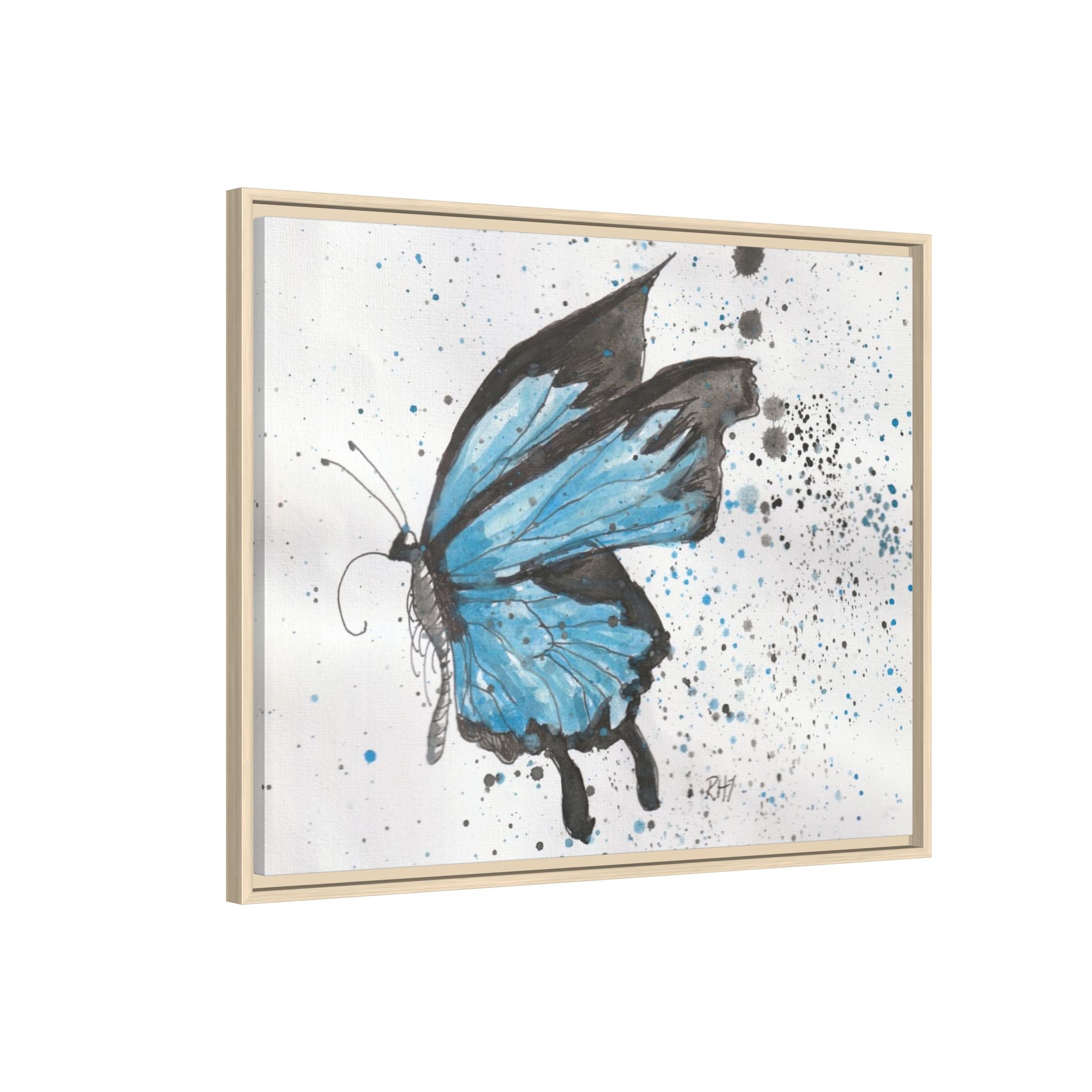 Blue Watercolor Butterfly Matte Canvas Print (Framed)