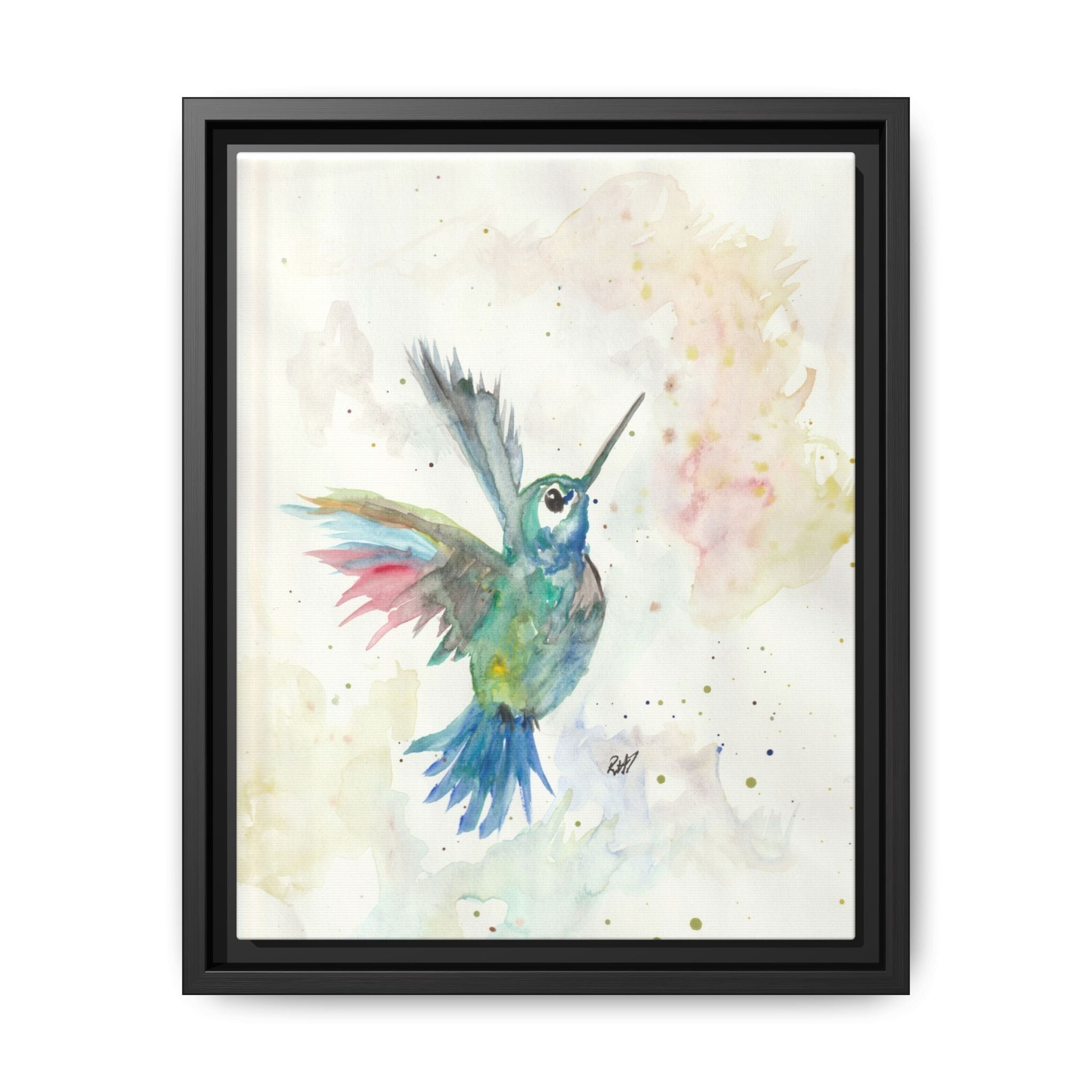 Higher Hummingbird Watercolor Framed Canvas Print of Original — Multicolor Matte Wall Art