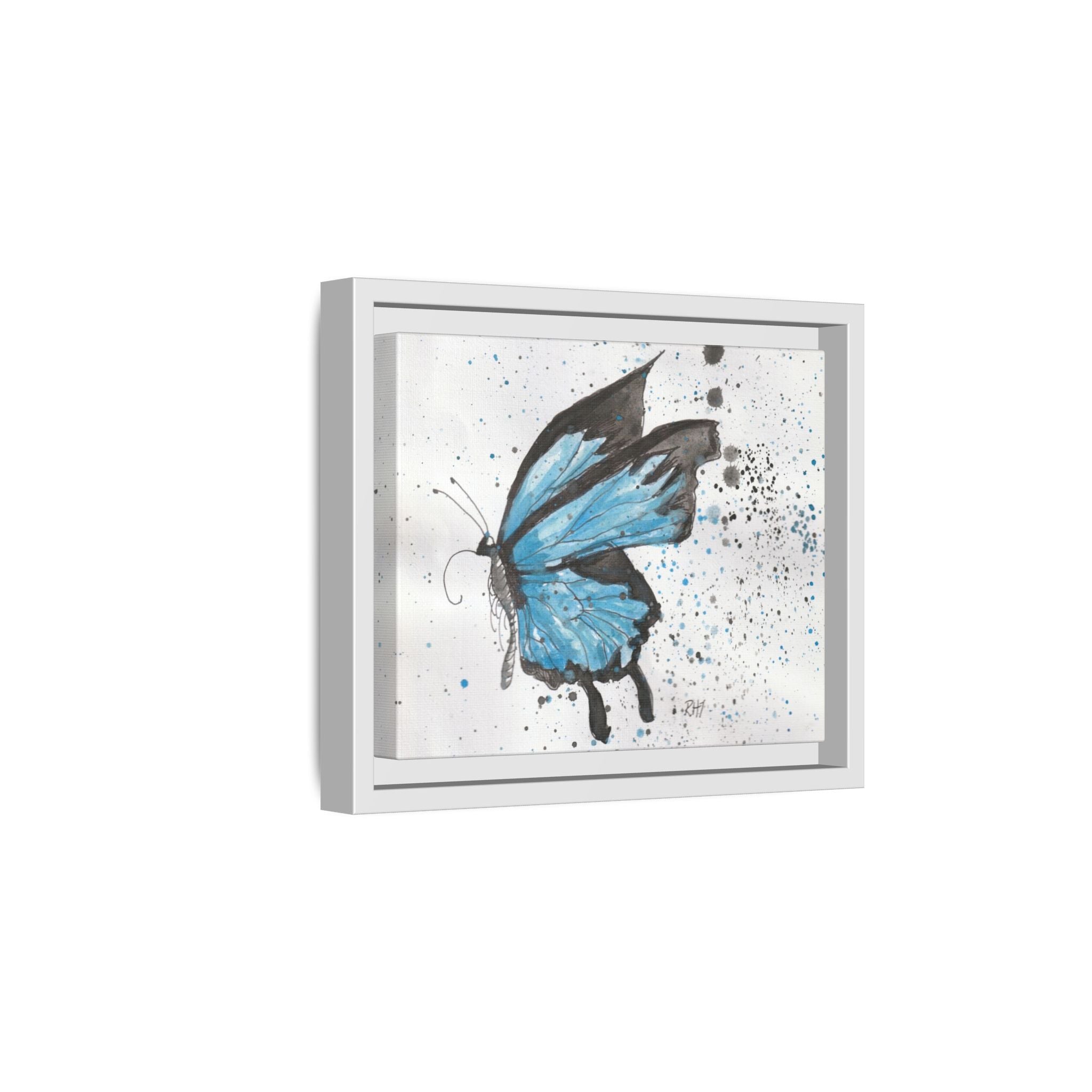 Blue Watercolor Butterfly Matte Canvas Print (Framed)
