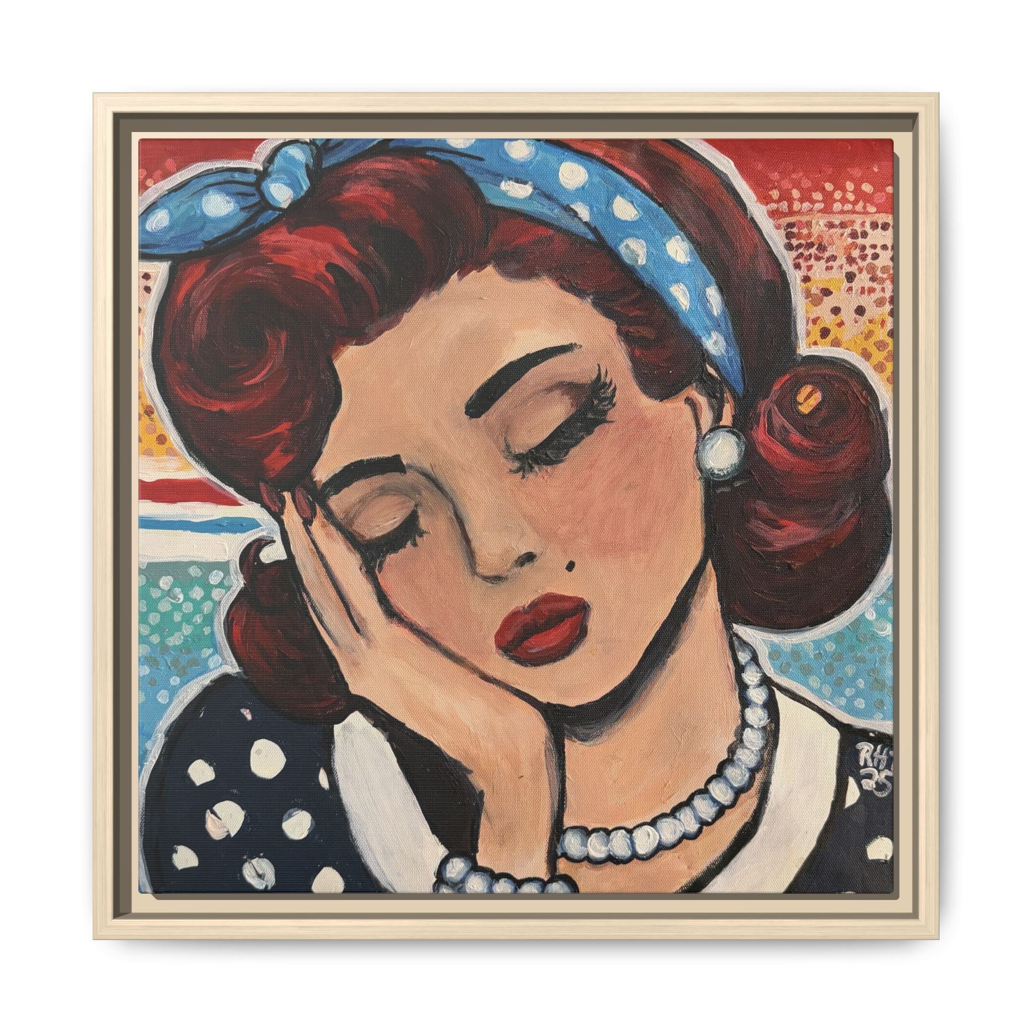 Retro Pop Art Portrait Canvas Print of Original "Oh My" — Framed Matte Wall Art