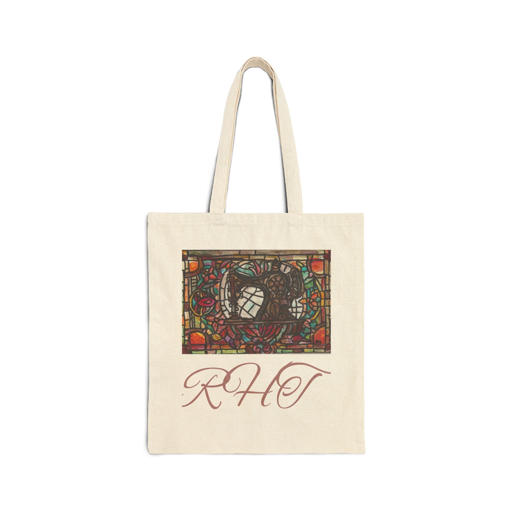 Stained Glass Heart Tote Bag — Canvas Tote of Original Artwork, Great Grandma's Sewing Machine