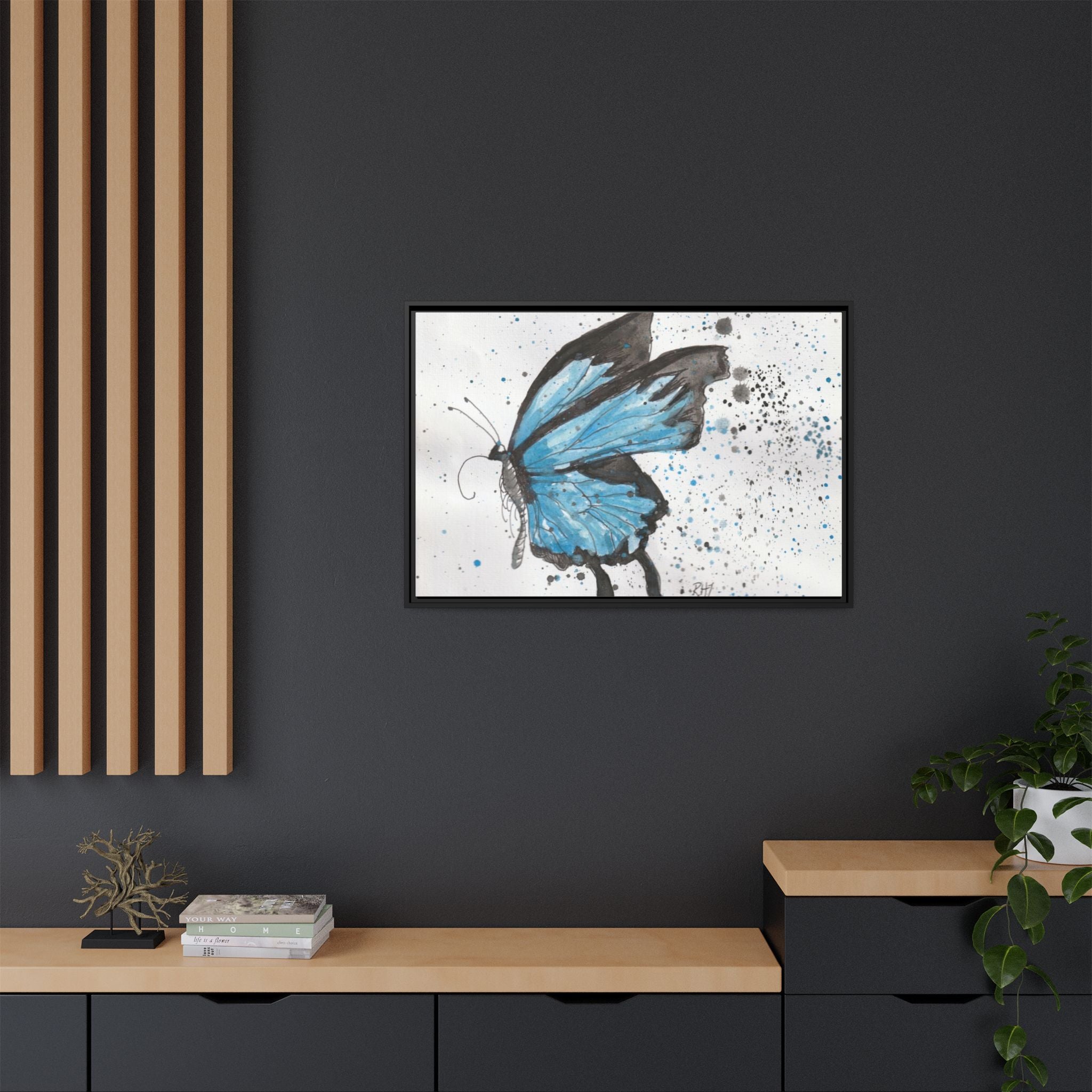 Blue Watercolor Butterfly Matte Canvas Print (Framed)