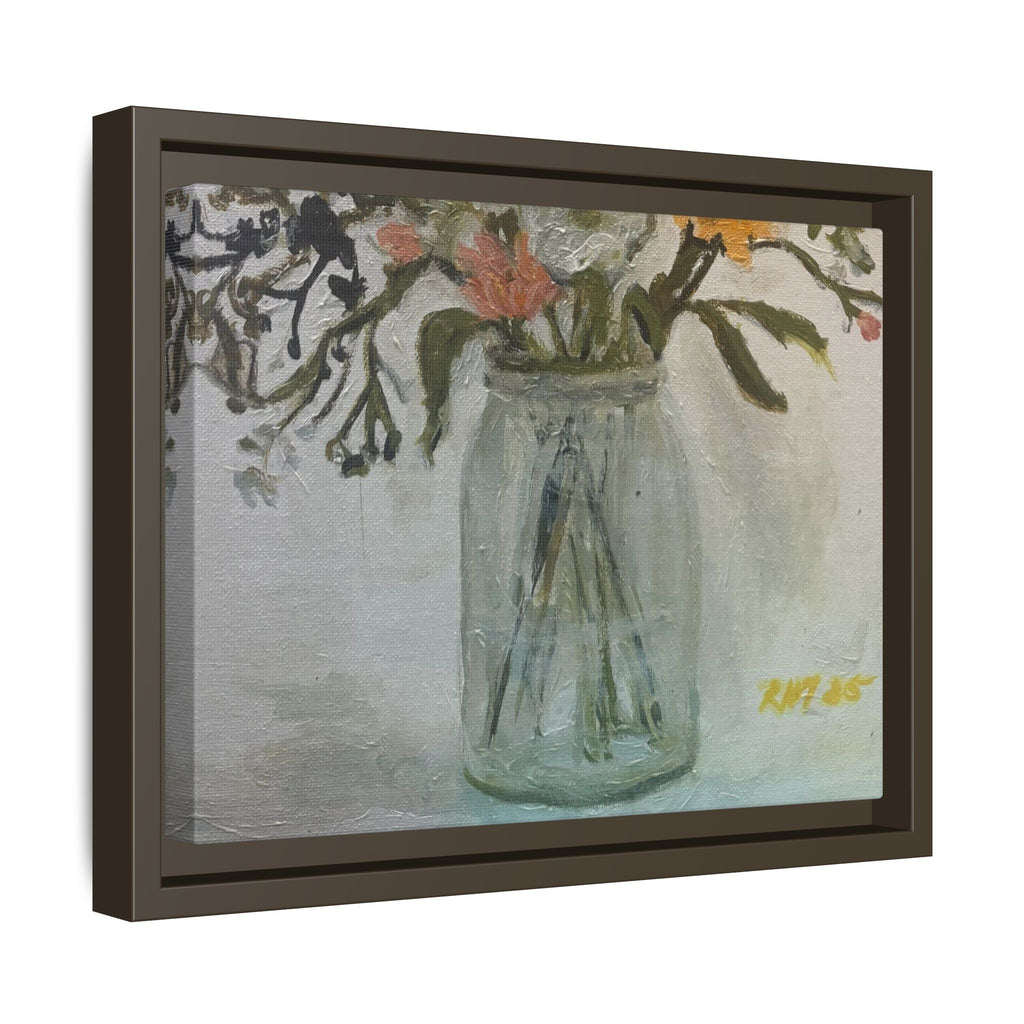 Framed Matte Canvas Art - Flower in Glass Jar Floral Painting Print of Original