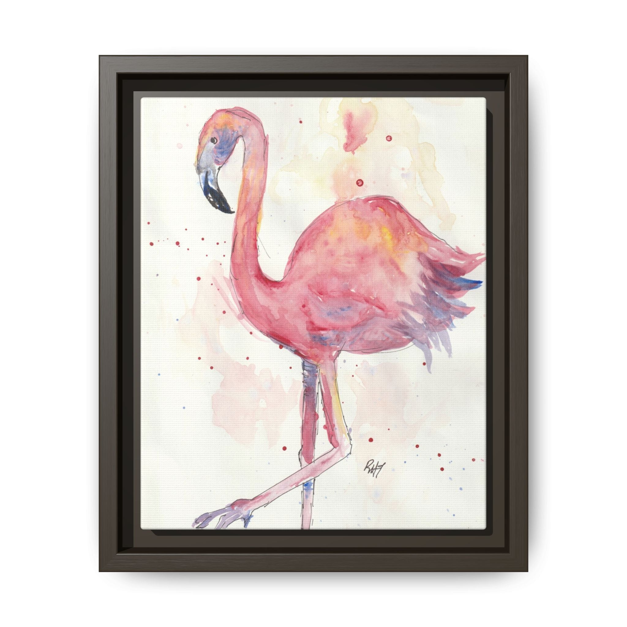 Watercolor Flamingo Dance Matte Canvas Framed Art Print of Original