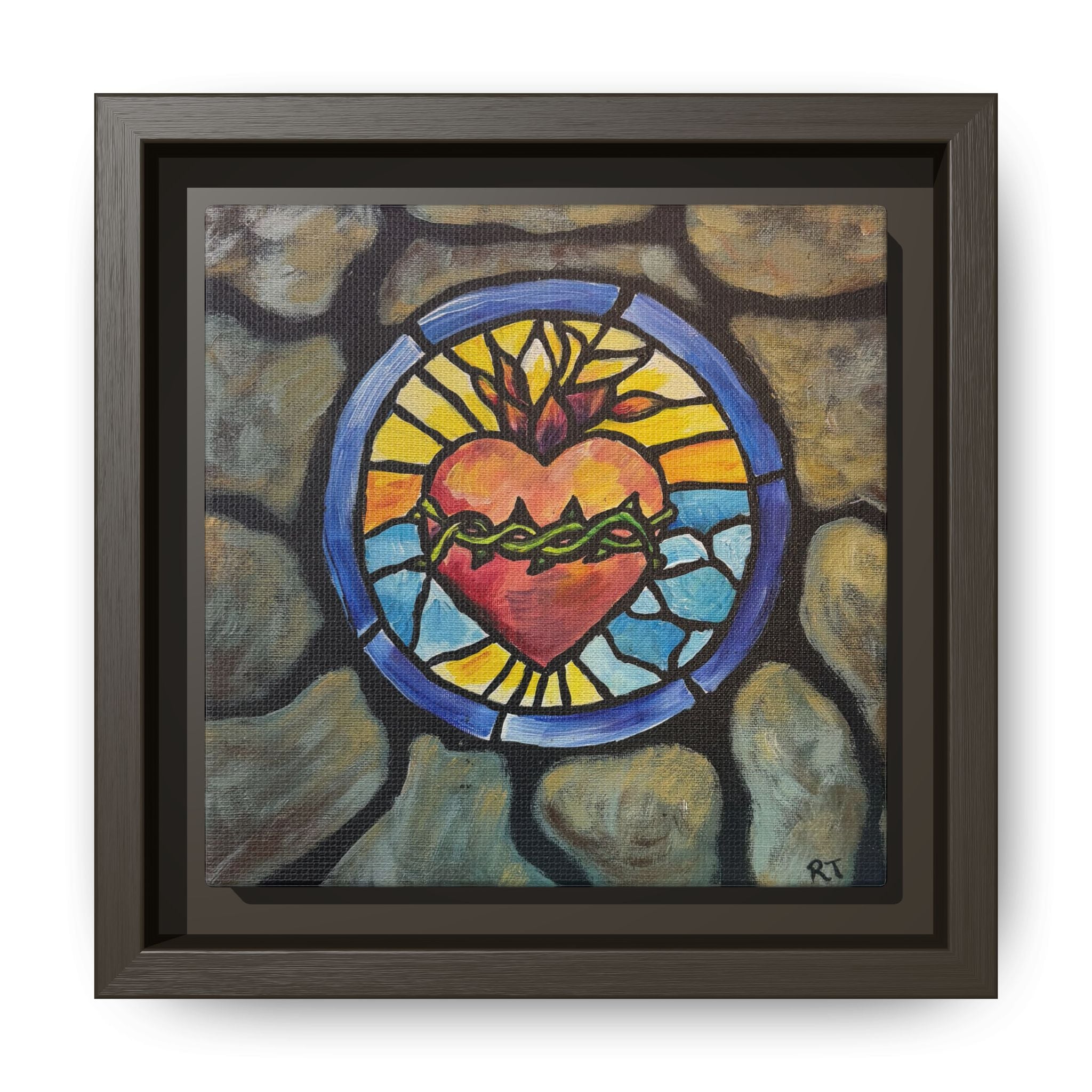 Sacred Heart Stained Glass Print — Framed Matte Canvas