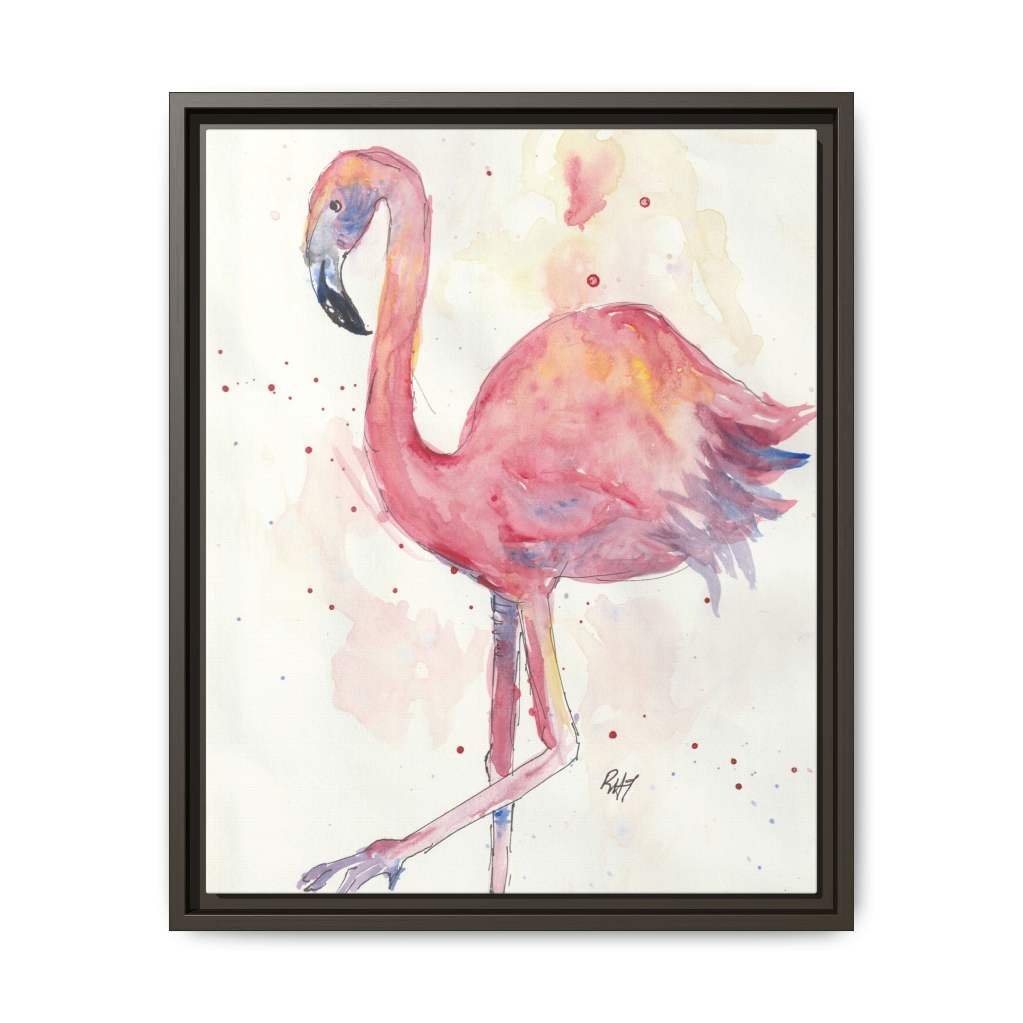 Watercolor Flamingo Dance Matte Canvas Framed Art Print of Original
