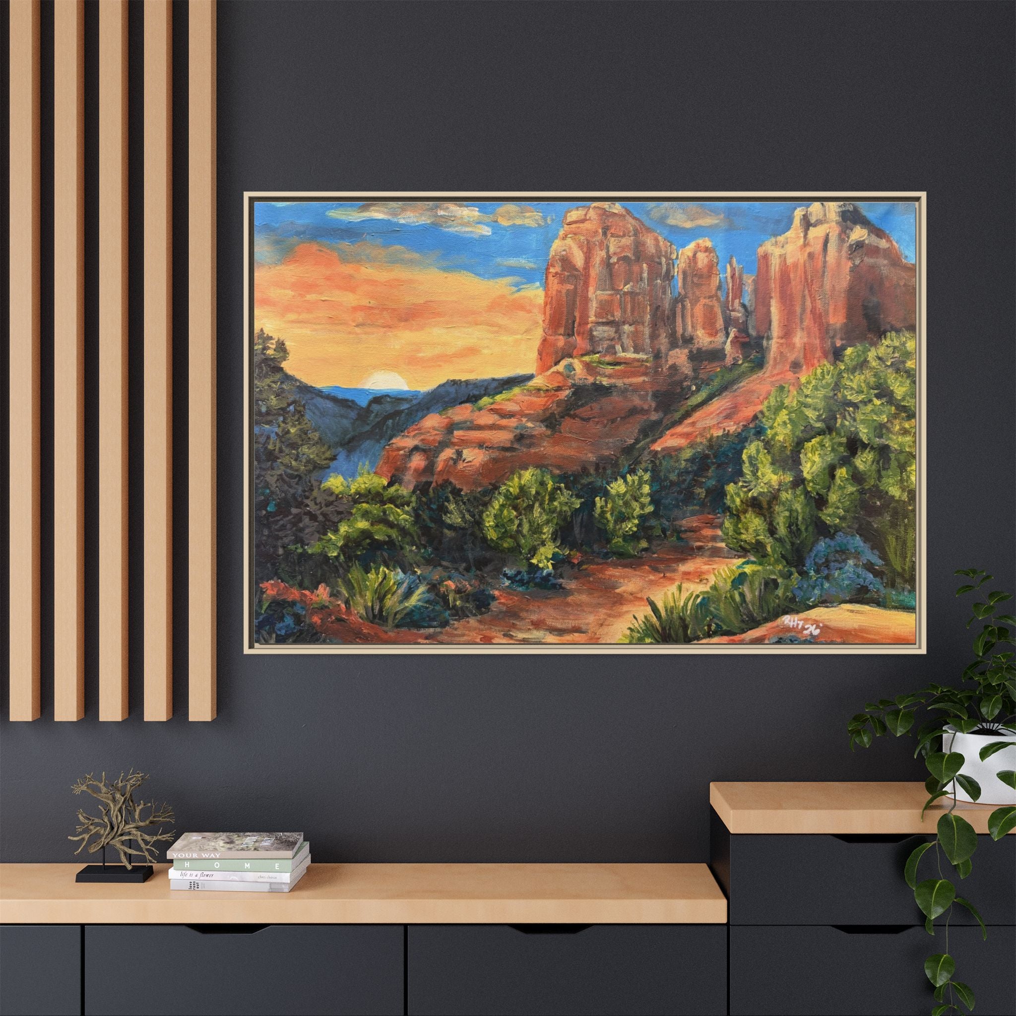 Framed Matte Canvas Desert Path Landscape Wall Art Print of Original