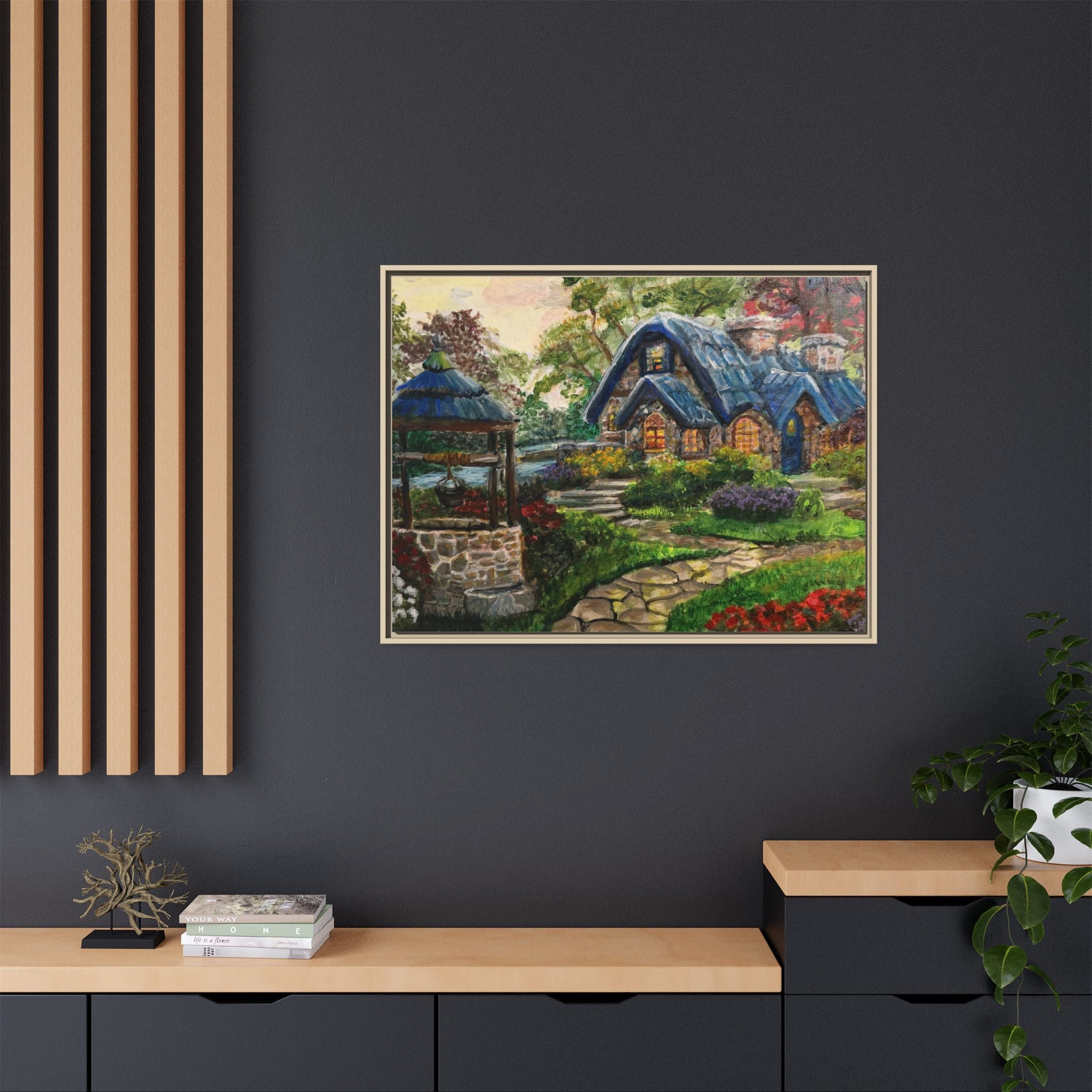 Framed Matte Canvas Cottage Well - Print of Original— Cozy Garden Pathway Print
