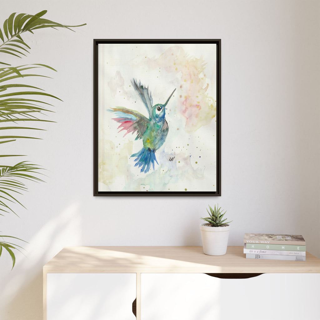 Higher Hummingbird Watercolor Framed Canvas Print of Original — Multicolor Matte Wall Art