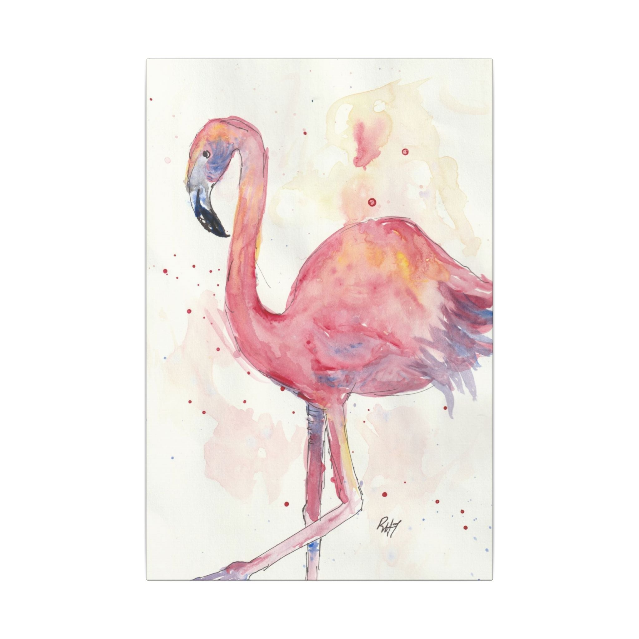 Watercolor Flamingo Dance Canvas Art Print of Original - Stretched Matte Wall Decor