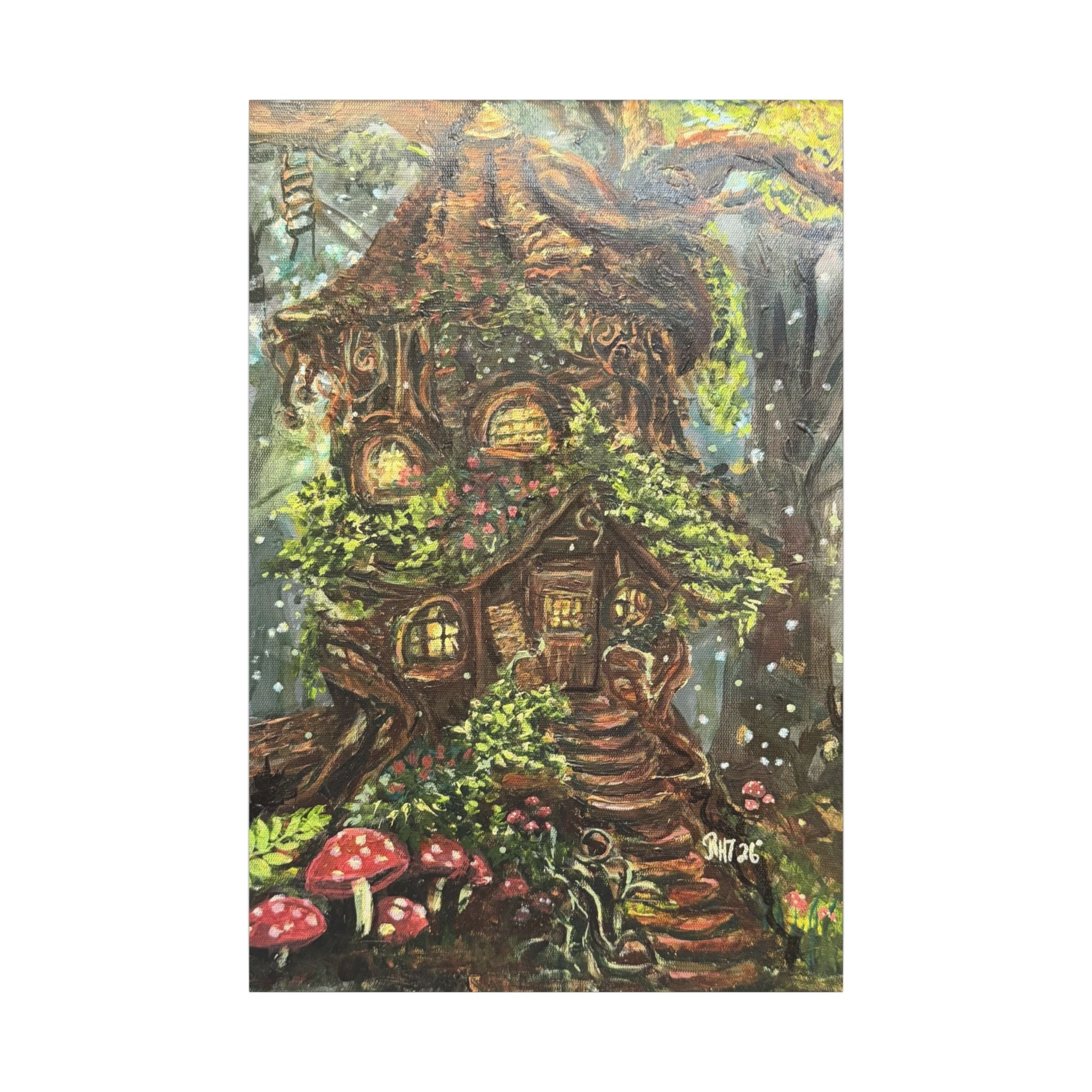 Enchanted Treehouse Canvas Wall Art — Fairy Cottage Woodland Print of Original