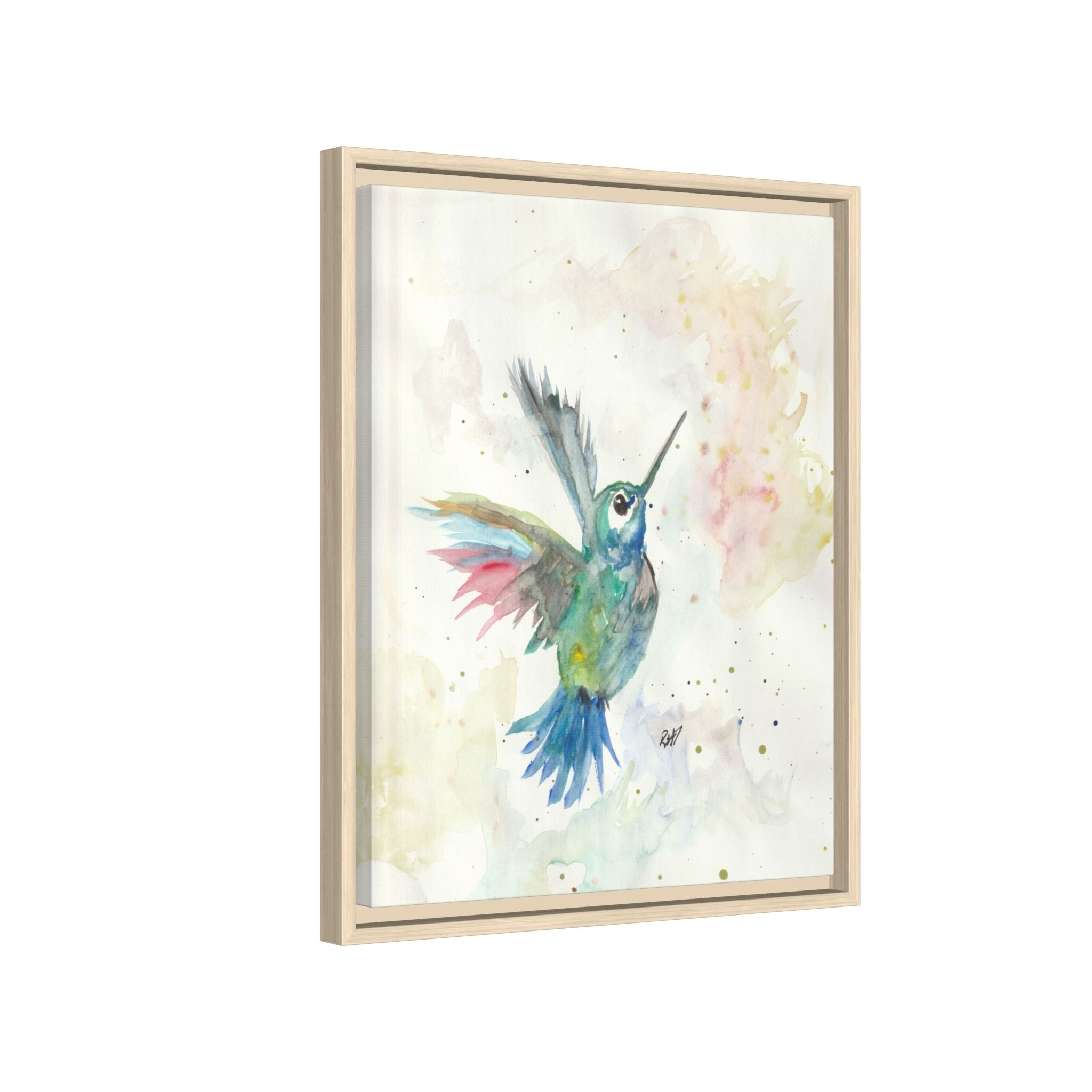 Higher Hummingbird Watercolor Framed Canvas Print of Original — Multicolor Matte Wall Art