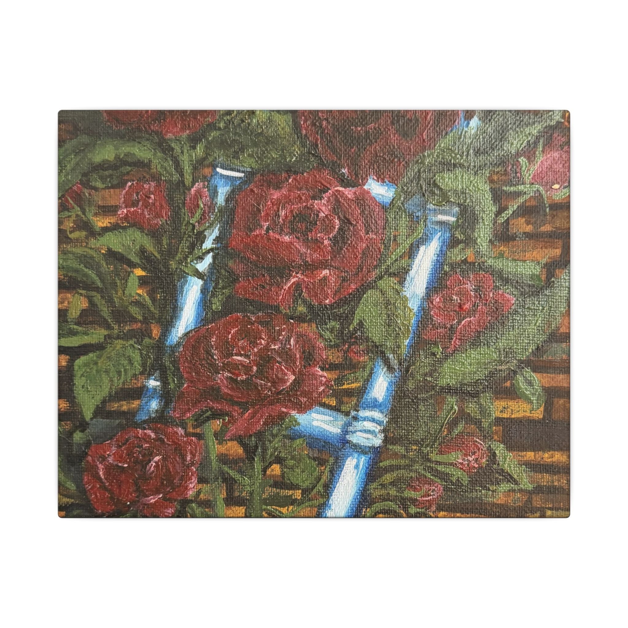 Climbing Roses Canvas Wall Art Print of Original- Stretched Matte Floral Painting
