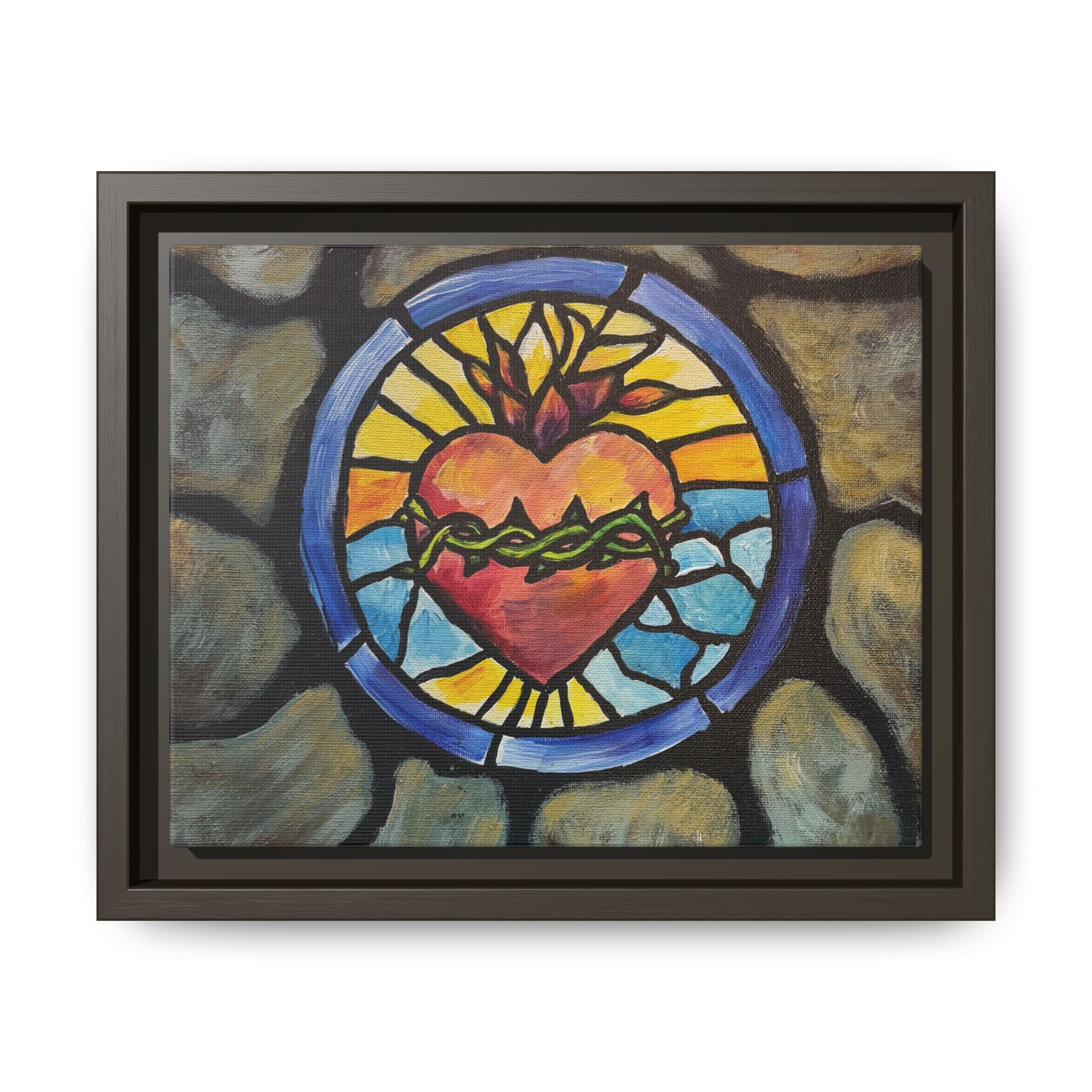 Sacred Heart Stained Glass Print — Framed Matte Canvas