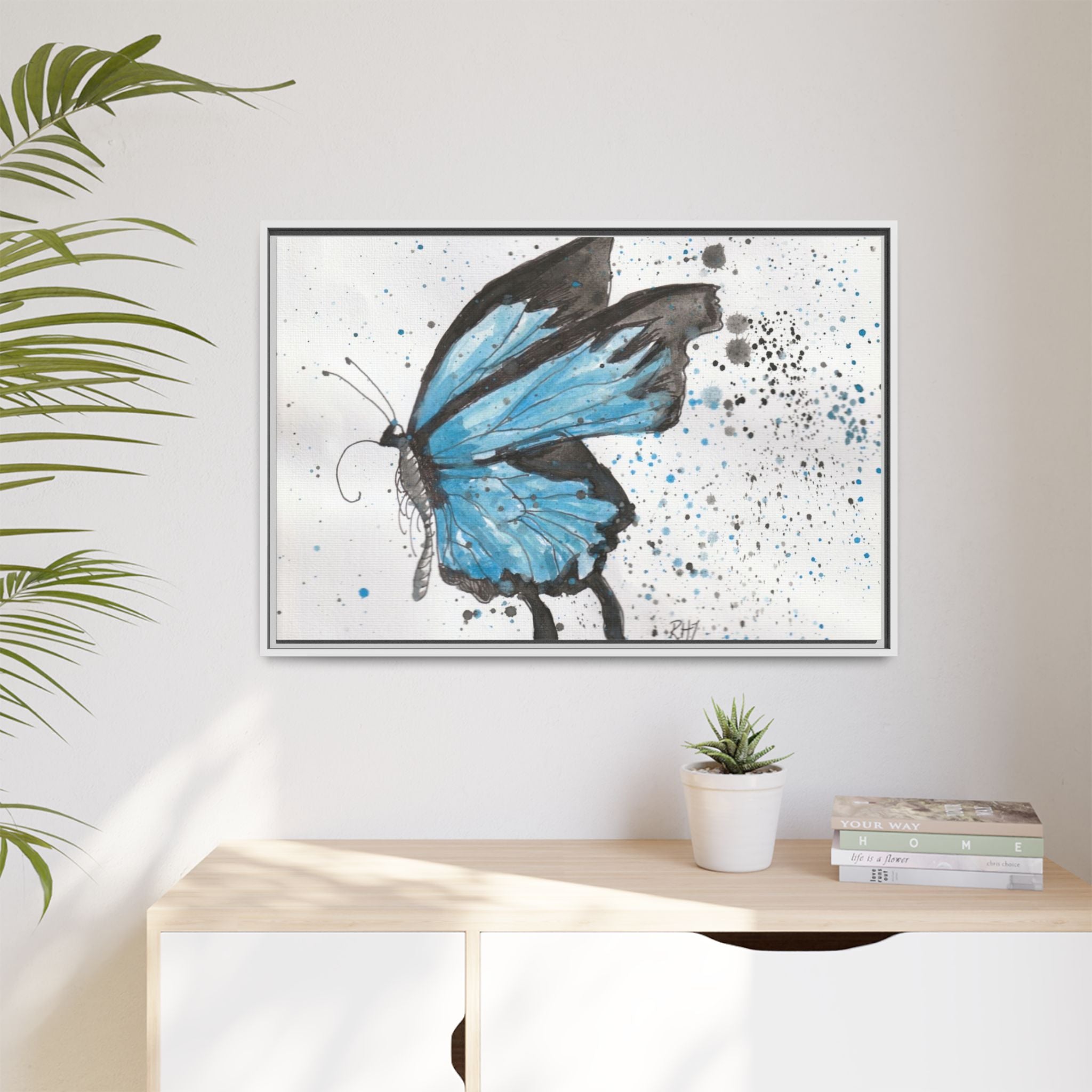 Blue Watercolor Butterfly Matte Canvas Print (Framed)