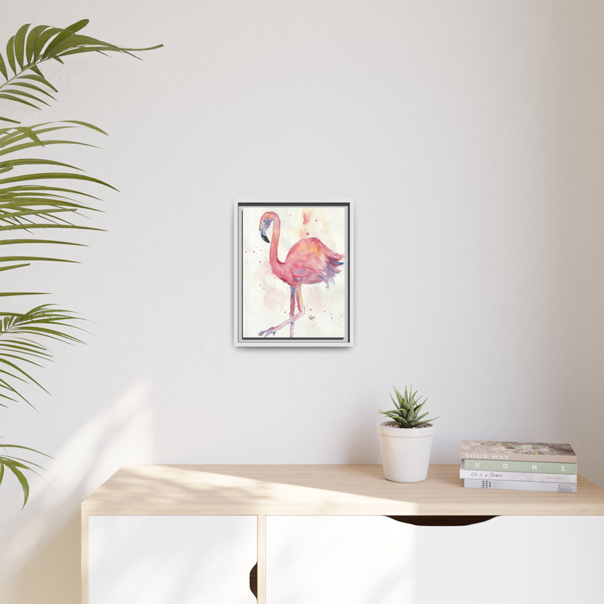 Watercolor Flamingo Dance Matte Canvas Framed Art Print of Original