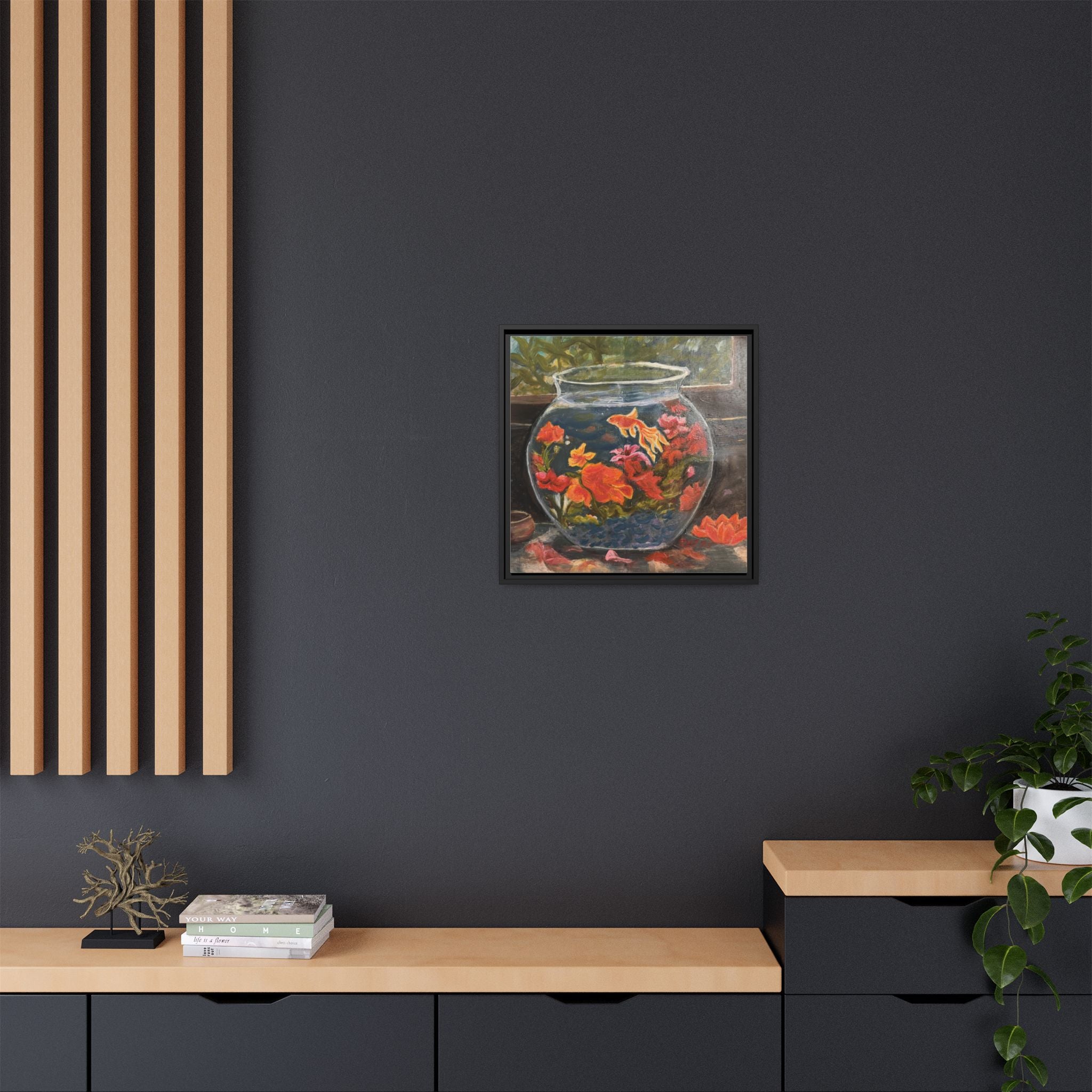 Framed Matte Canvas Print of Original– Colorful Goldfish Bowl Art