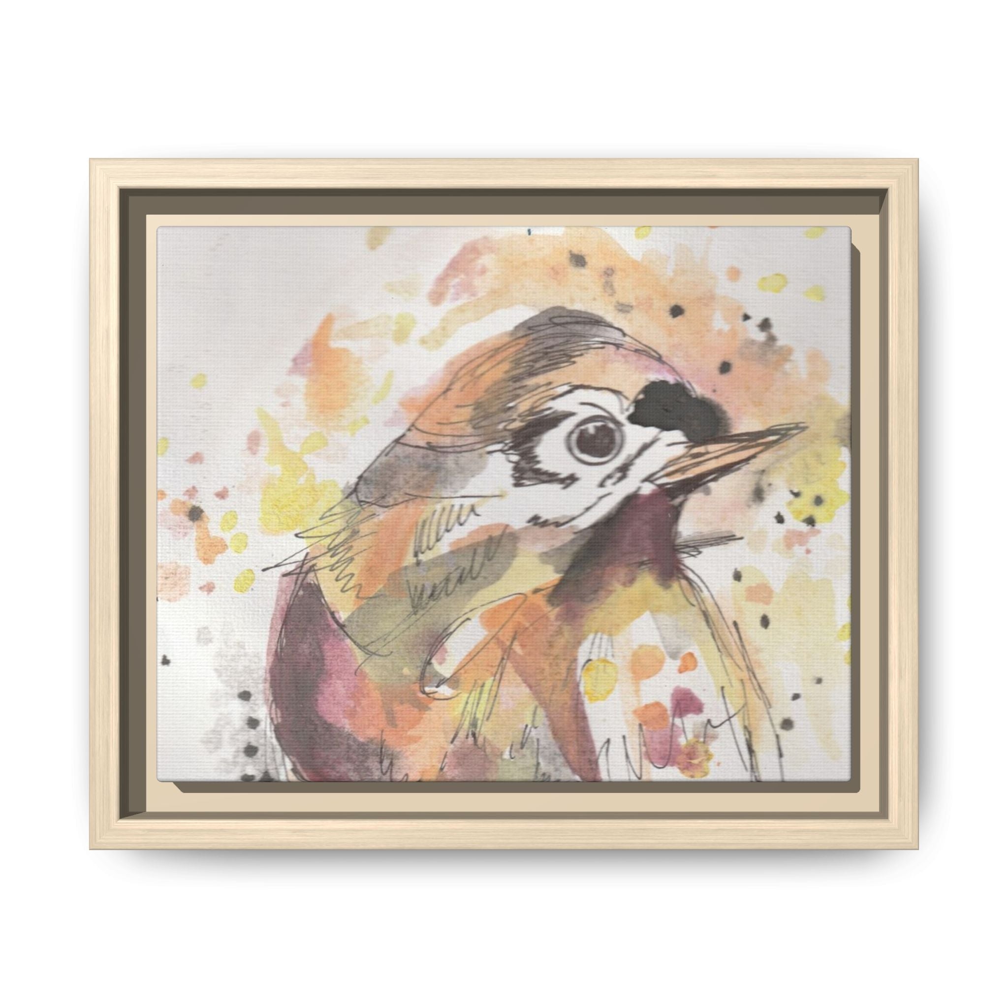 Carolina Wren Watercolor Songbird Framed Art Print of Original — Matte Canvas Wall Decor