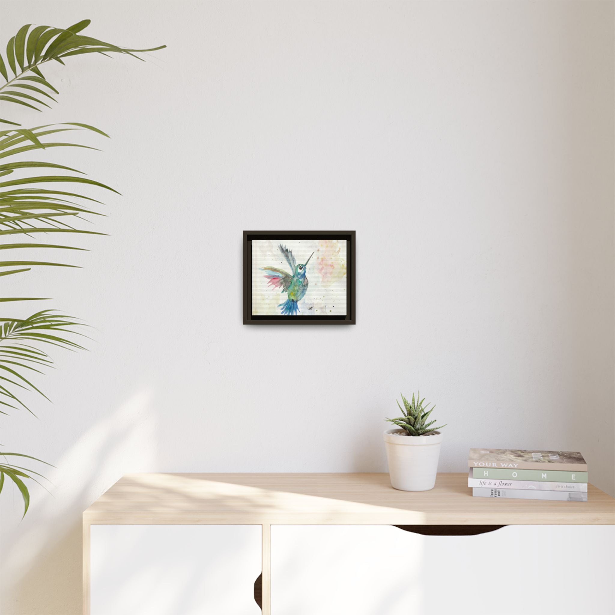 Higher Hummingbird Watercolor Framed Canvas Print of Original — Multicolor Matte Wall Art