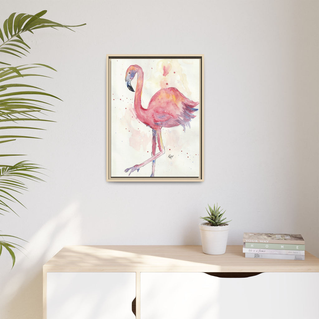 Watercolor Flamingo Dance Matte Canvas Framed Art Print of Original