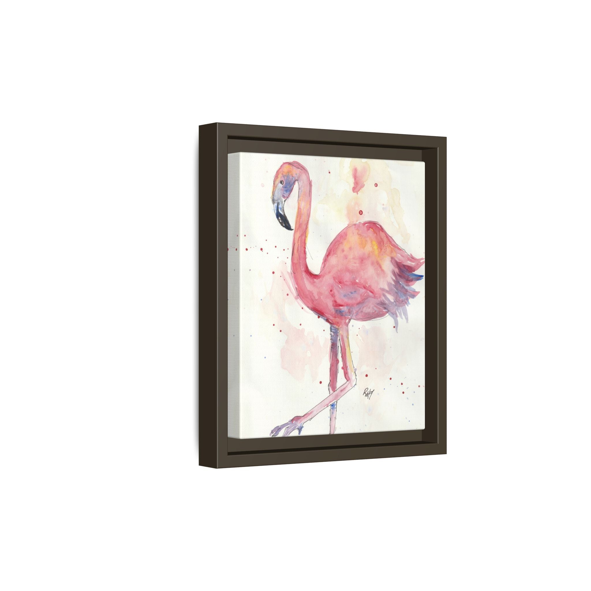 Watercolor Flamingo Dance Matte Canvas Framed Art Print of Original