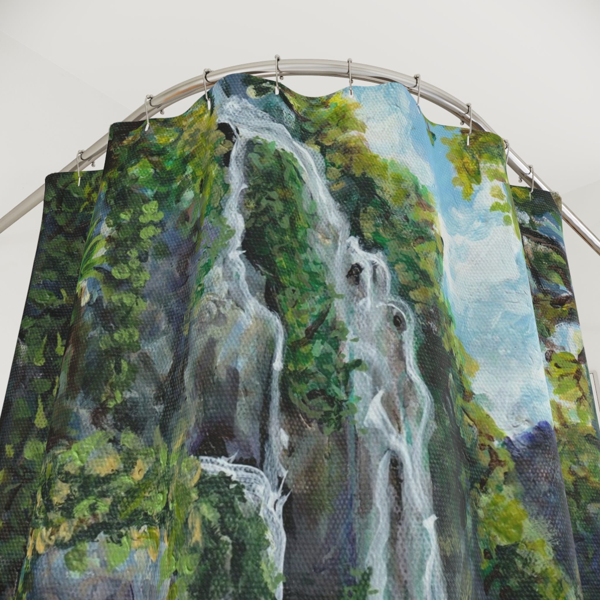 Hidden Falls Shower Curtain - Tropical Forest Cascade Bathroom Decor