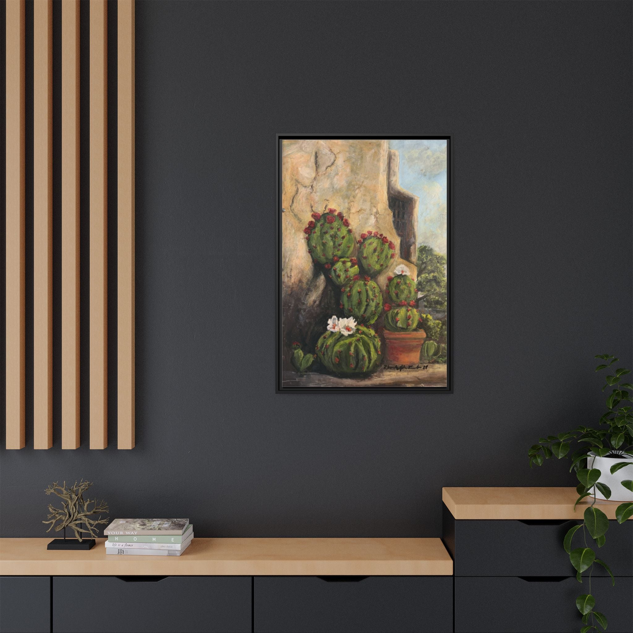 Matte Canvas Print of Original Desert Bloom, Framed (Multi-color)