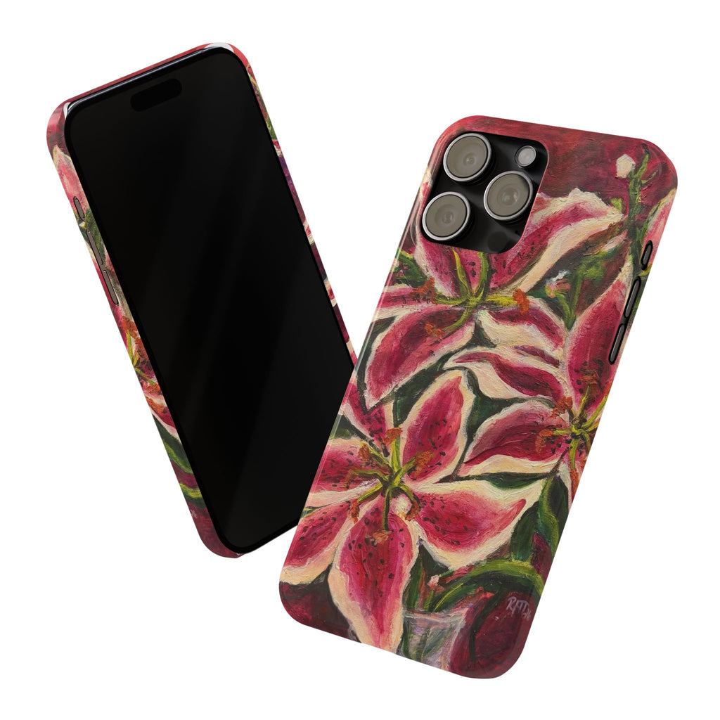 Slim Phone Case — Hand-Painted Pink Lily Floral Design