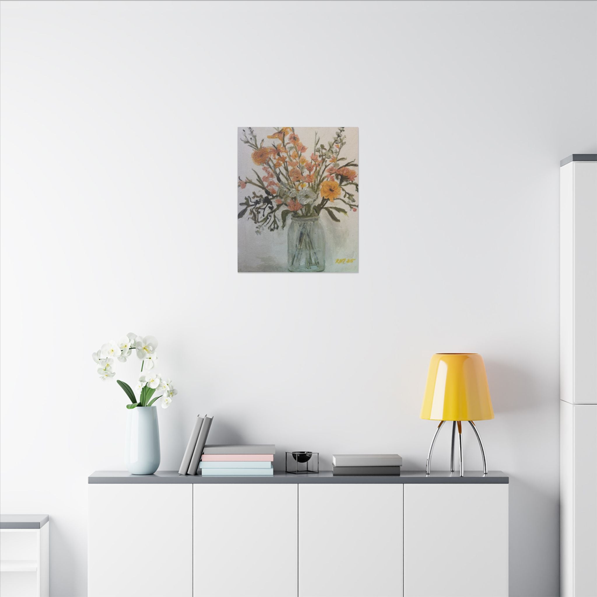 Flowers in Glass Jar Matte Canvas Print of Original— Rustic Cottage Wall Art