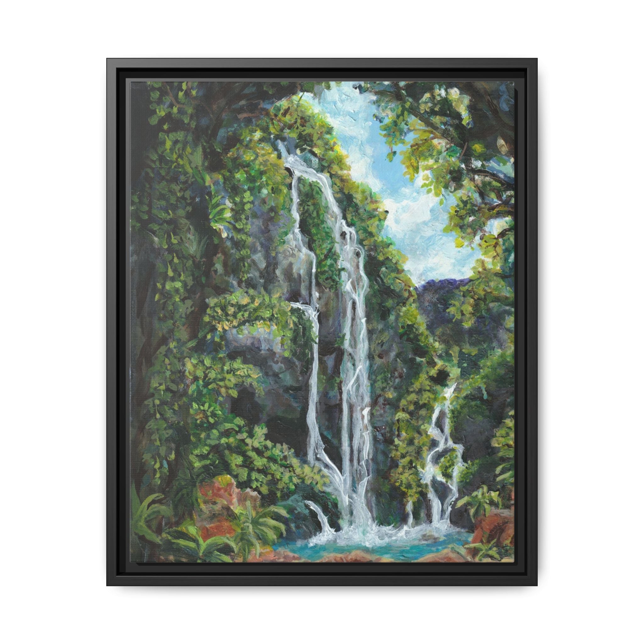 Framed Matte Canvas Hidden Falls Landscape Print of Original— Tropical Nature Wall Art