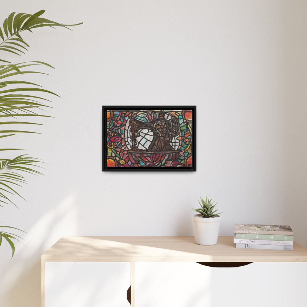 Framed Sewing Machine Stained-Glass Canvas Print of Original Great Grandma's Sewing Machine