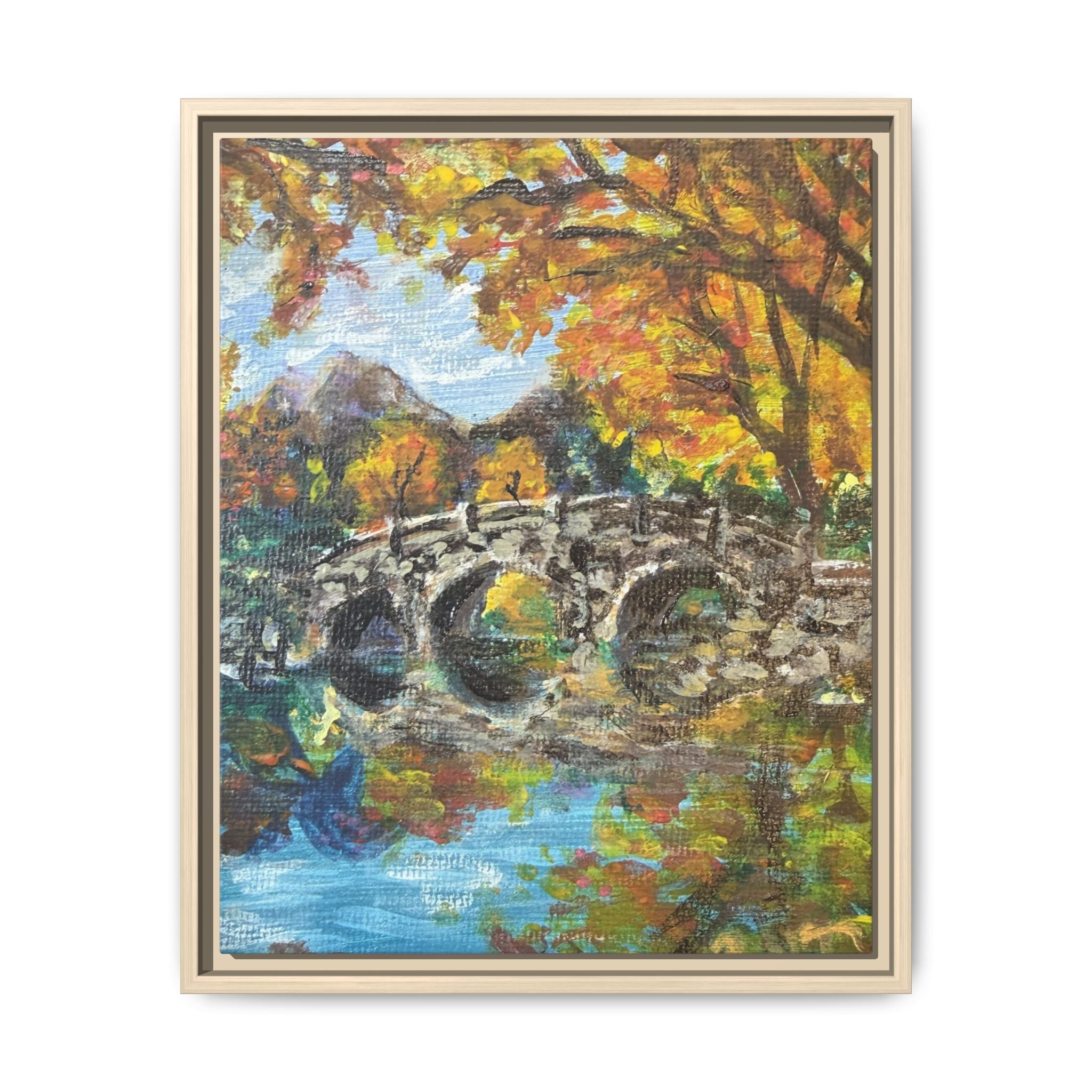 Framed Print of Original Canvas Wall Art — Autumn Bridge Landscape
