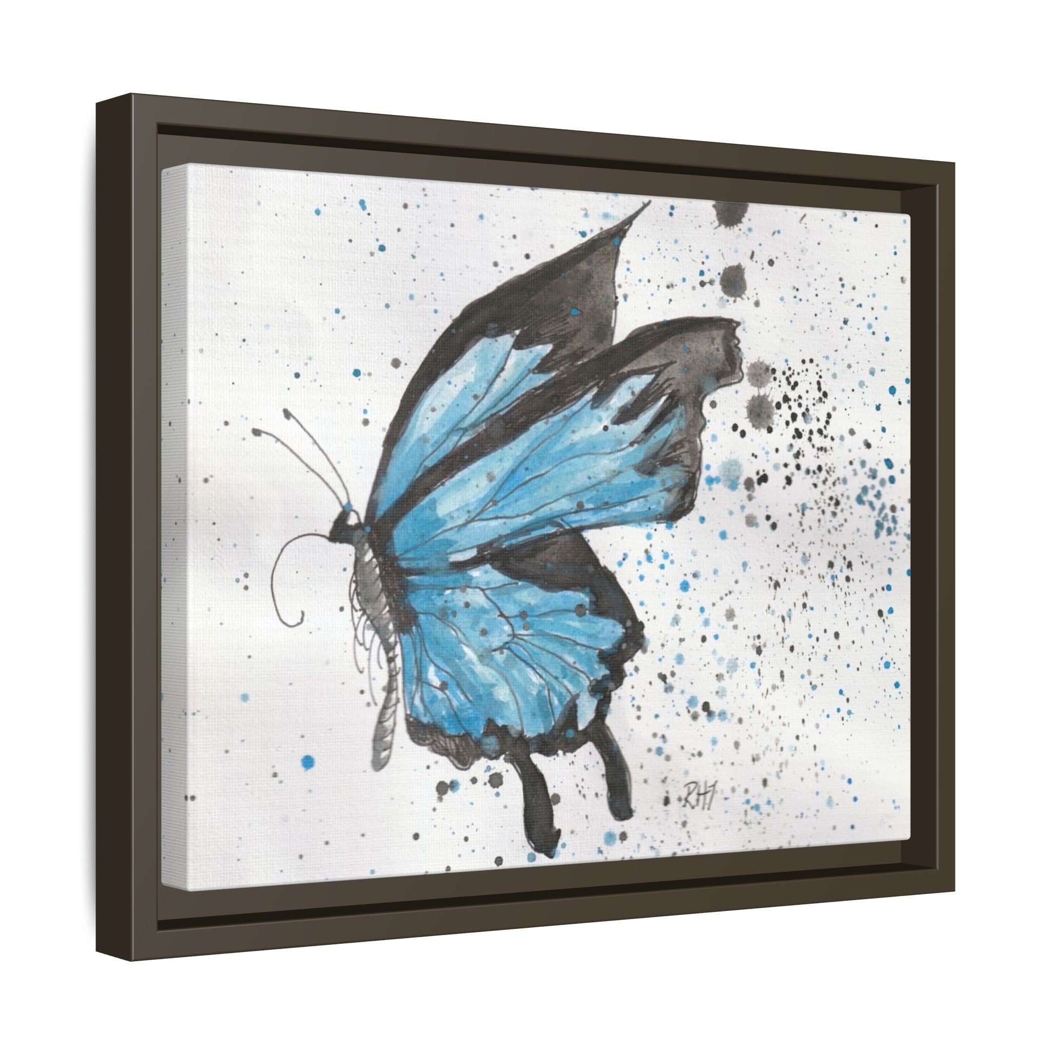 Blue Watercolor Butterfly Matte Canvas Print (Framed)