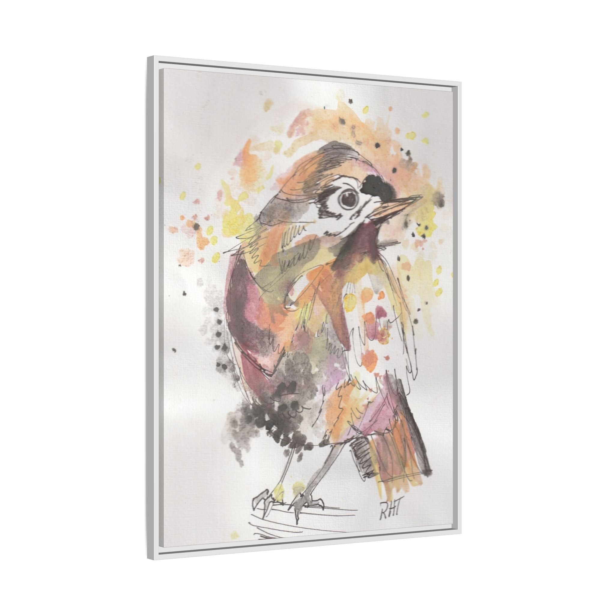 Carolina Wren Watercolor Songbird Framed Art Print of Original — Matte Canvas Wall Decor
