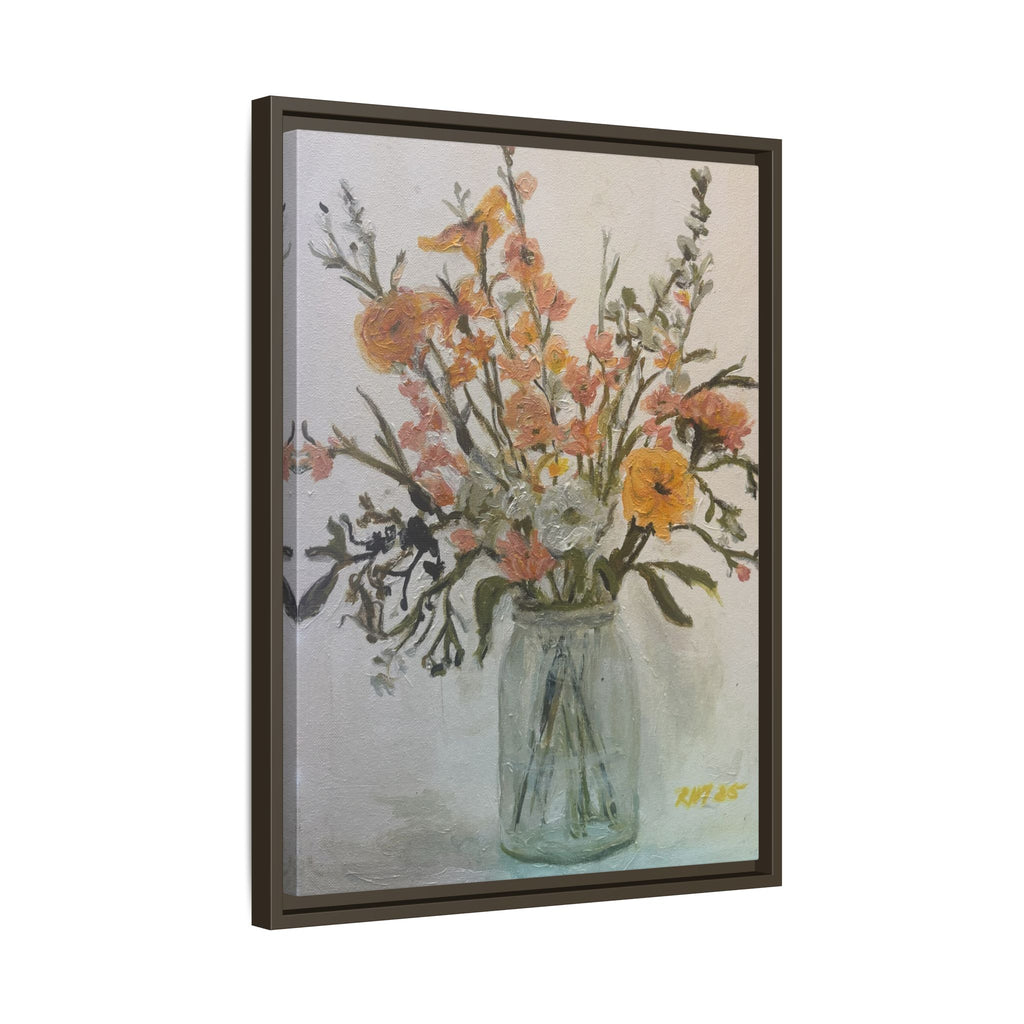 Framed Matte Canvas Art - Flower in Glass Jar Floral Painting Print of Original